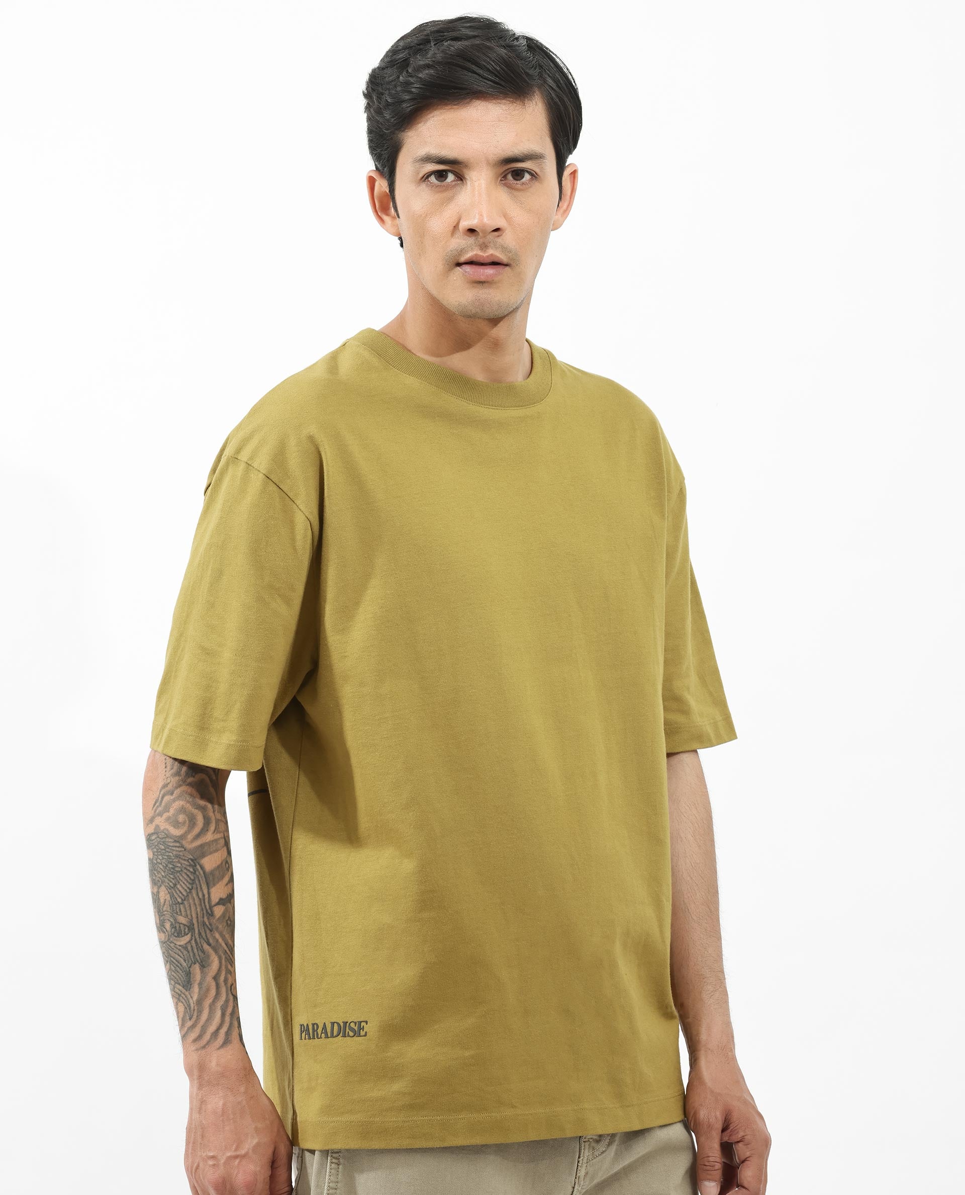 Rare Rabbit Articale Men's Alff Fluorescent Green Cotton Polyester Fabric Crew Neck Oversized Fit Graphic Printed T-Shirt