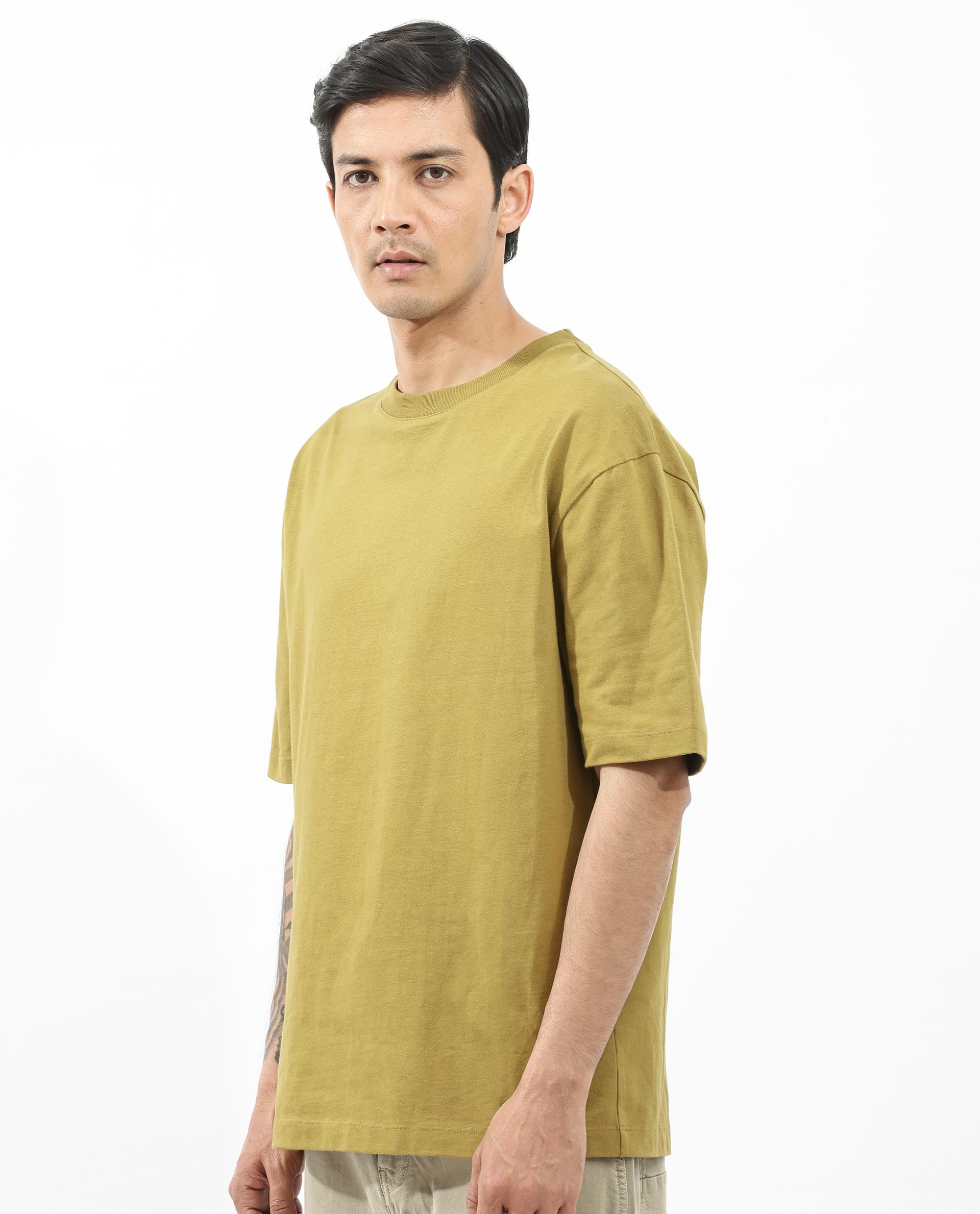 Rare Rabbit Articale Men's Alff Fluorescent Green Cotton Polyester Fabric Crew Neck Oversized Fit Graphic Printed T-Shirt