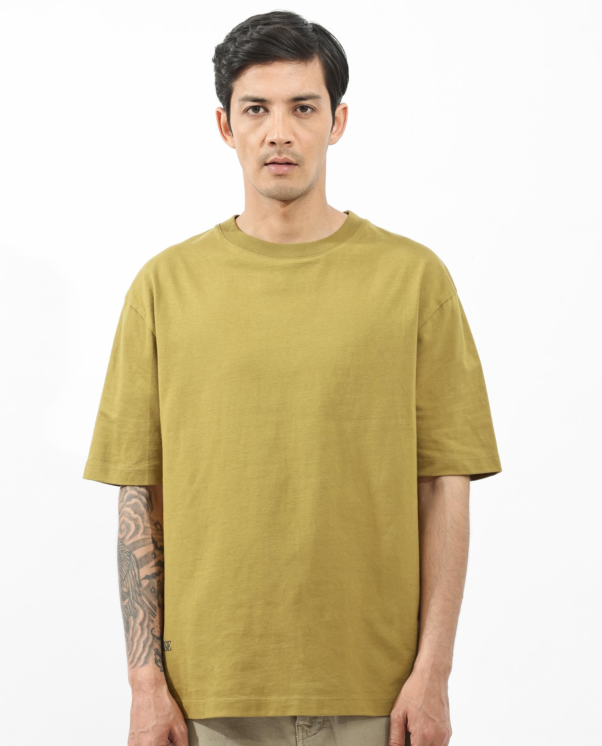 Rare Rabbit Articale Men's Alff Fluorescent Green Cotton Polyester Fabric Crew Neck Oversized Fit Graphic Printed T-Shirt