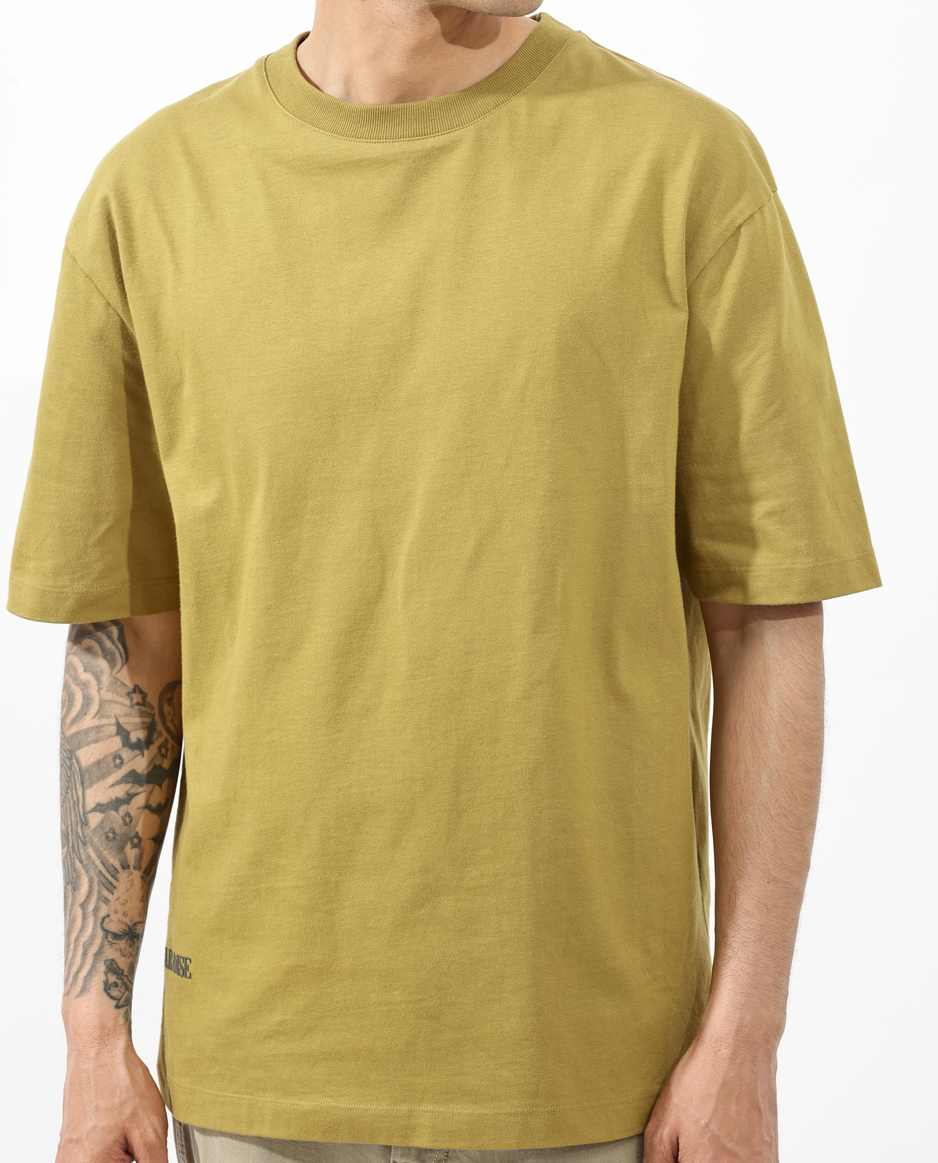 Rare Rabbit Articale Men's Alff Fluorescent Green Cotton Polyester Fabric Crew Neck Oversized Fit Graphic Printed T-Shirt