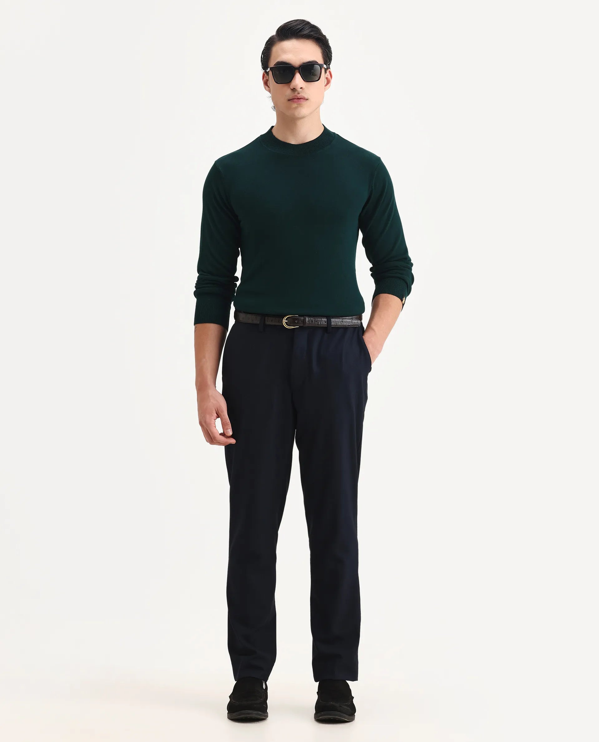 Rare Rabbit Men's Alfo 1 Green Viscose Plain Slim Fit Full Sleeve High Neck Sweater