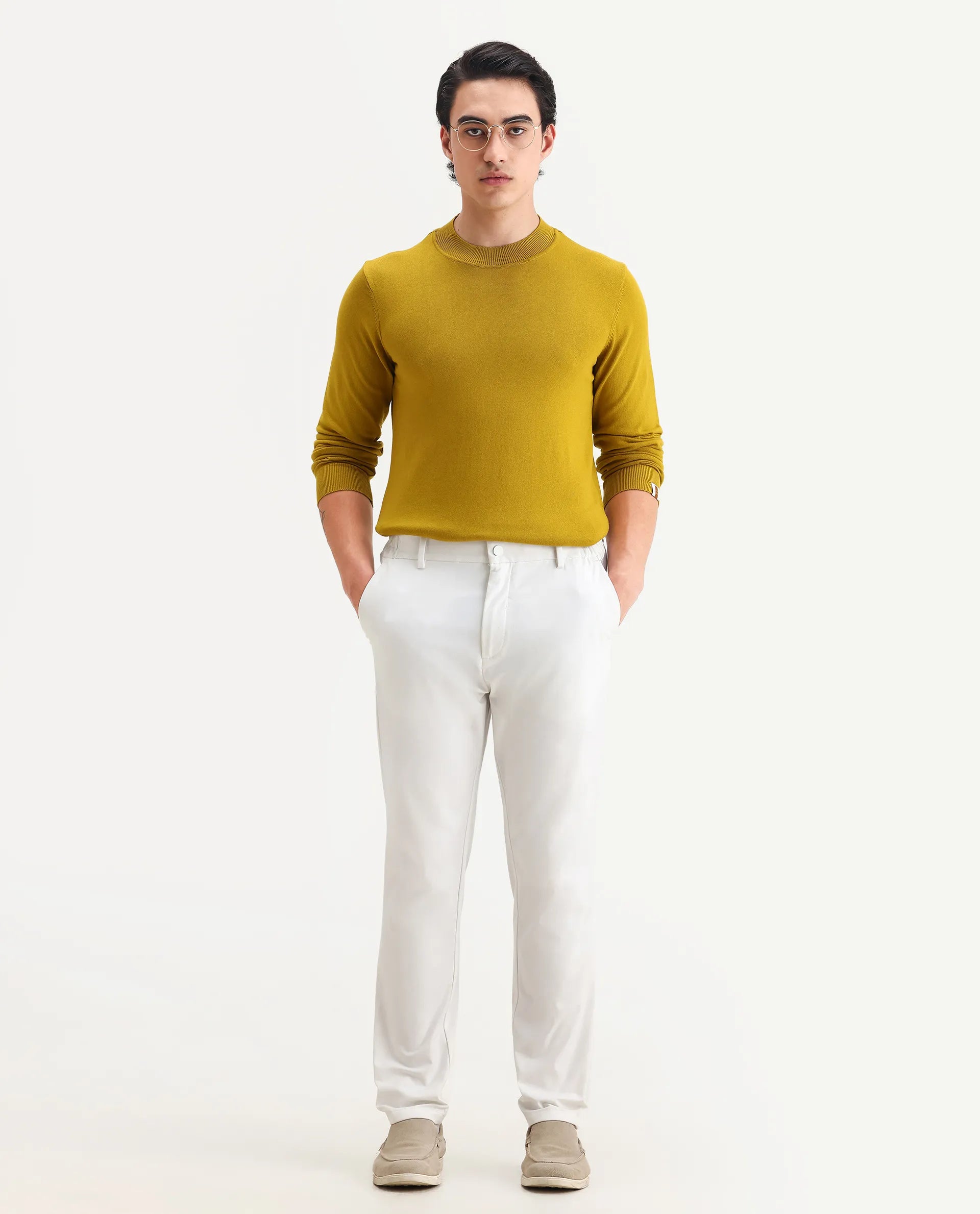 Rare Rabbit Men's Alfo 1 Mustard Viscose Plain Slim Fit Full Sleeve High Neck Sweater