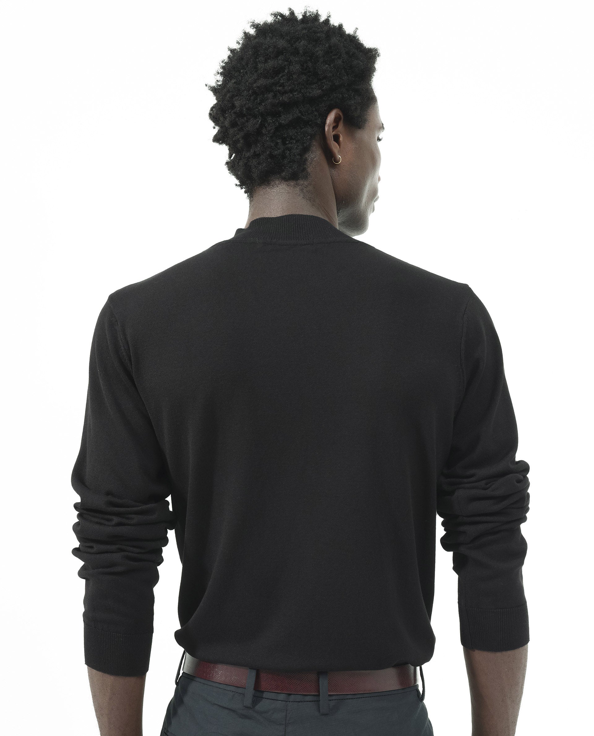 Rare Rabbit Men's Alfot Black Viscose Nylon Fabric Full Sleeve High Neck Regular Fit Plain Sweater