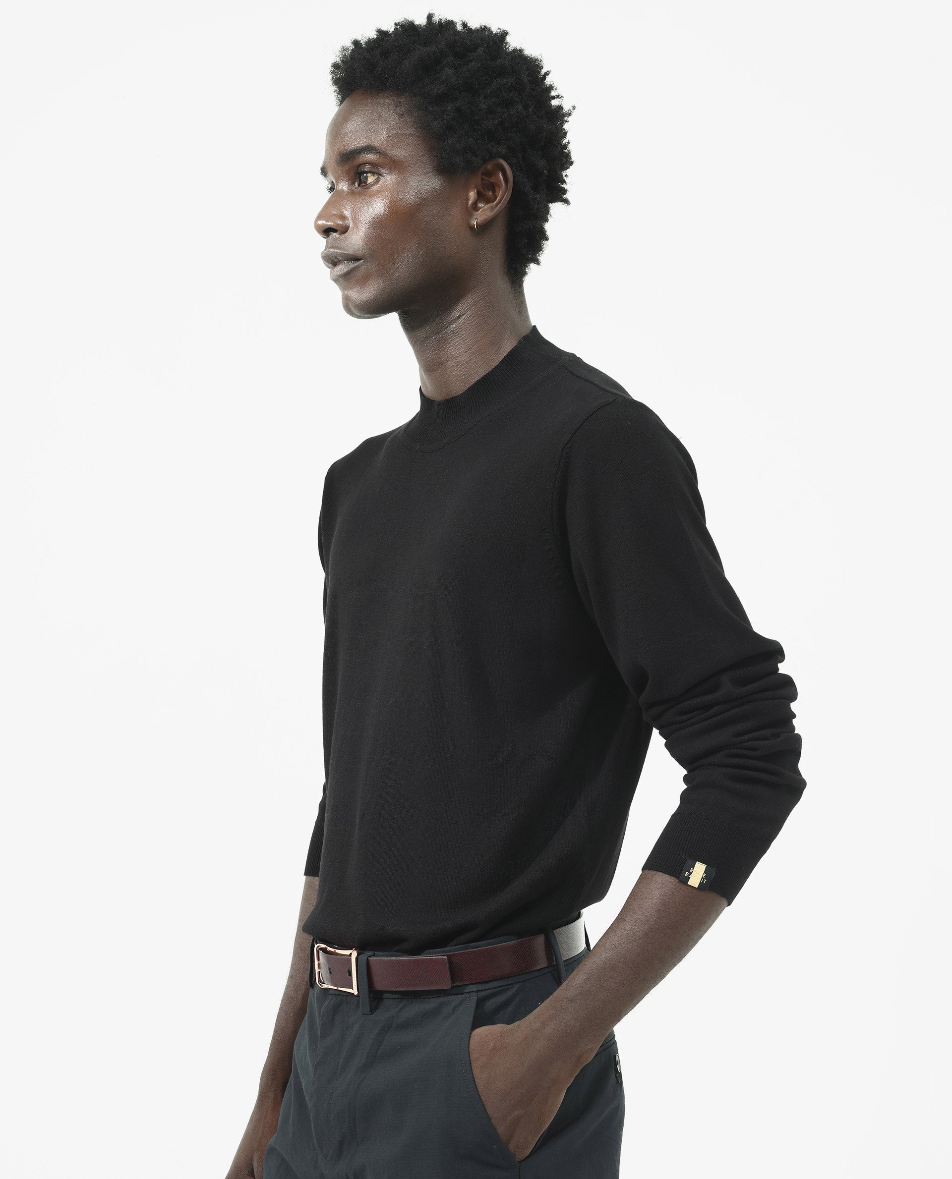 Rare Rabbit Men's Alfot Black Viscose Nylon Fabric Full Sleeve High Neck Regular Fit Plain Sweater