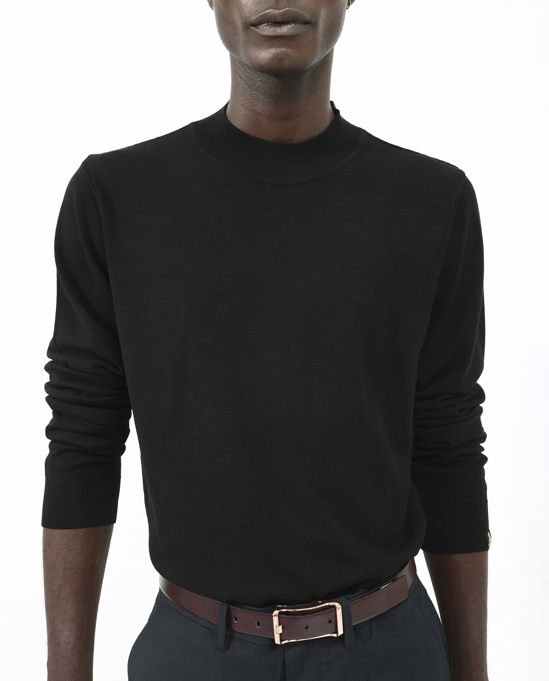 Rare Rabbit Men's Alfot Black Viscose Nylon Fabric Full Sleeve High Neck Regular Fit Plain Sweater