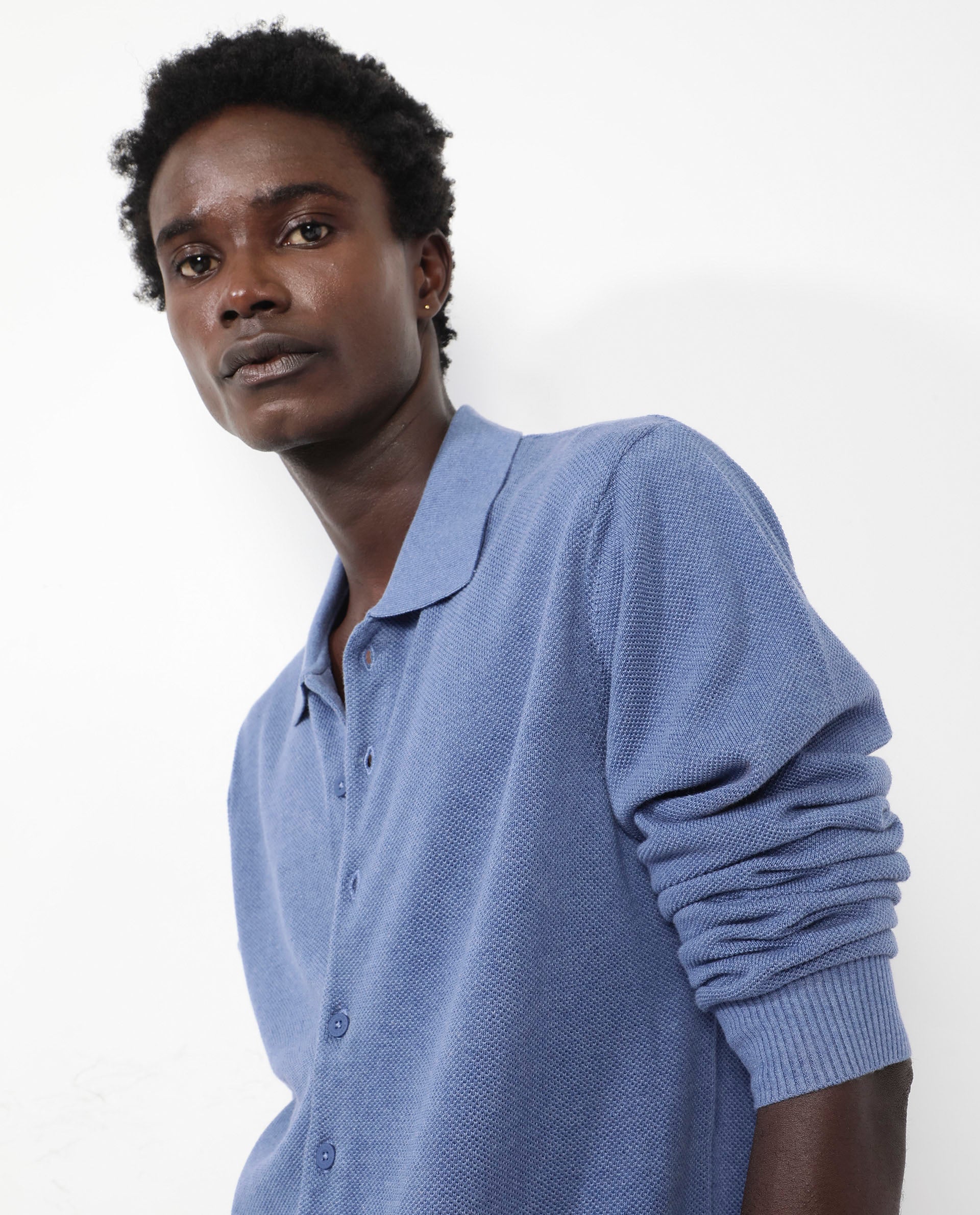 Rare Rabbit Men's Alias-N Dusky Blue Cotton Fabric Full Sleeve Regular Collar Regular Fit Knitted Shirt