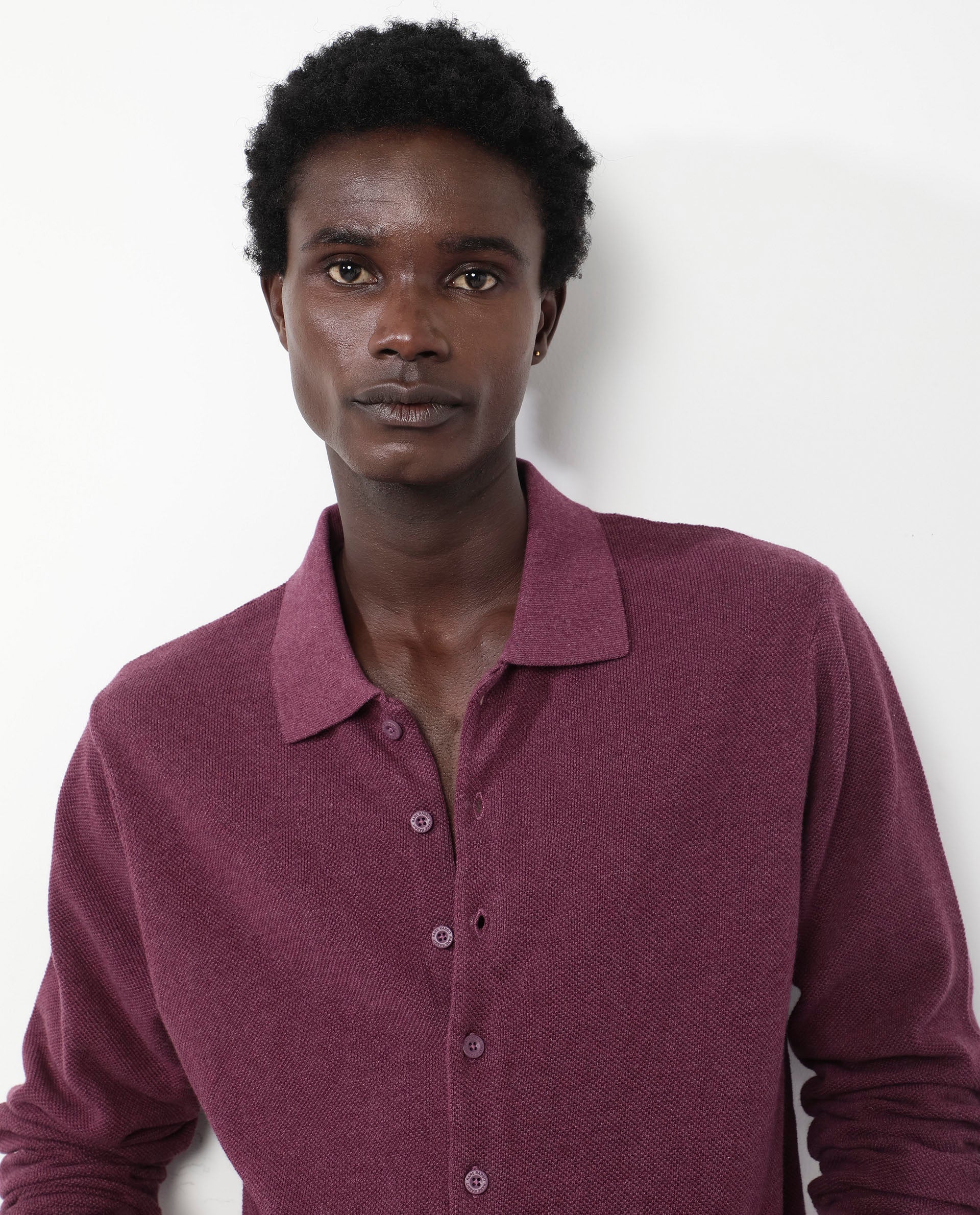 Rare Rabbit Men's Alias-N Dusky Purple Cotton Fabric Full Sleeve Regular Collar Regular Fit Knitted Shirt