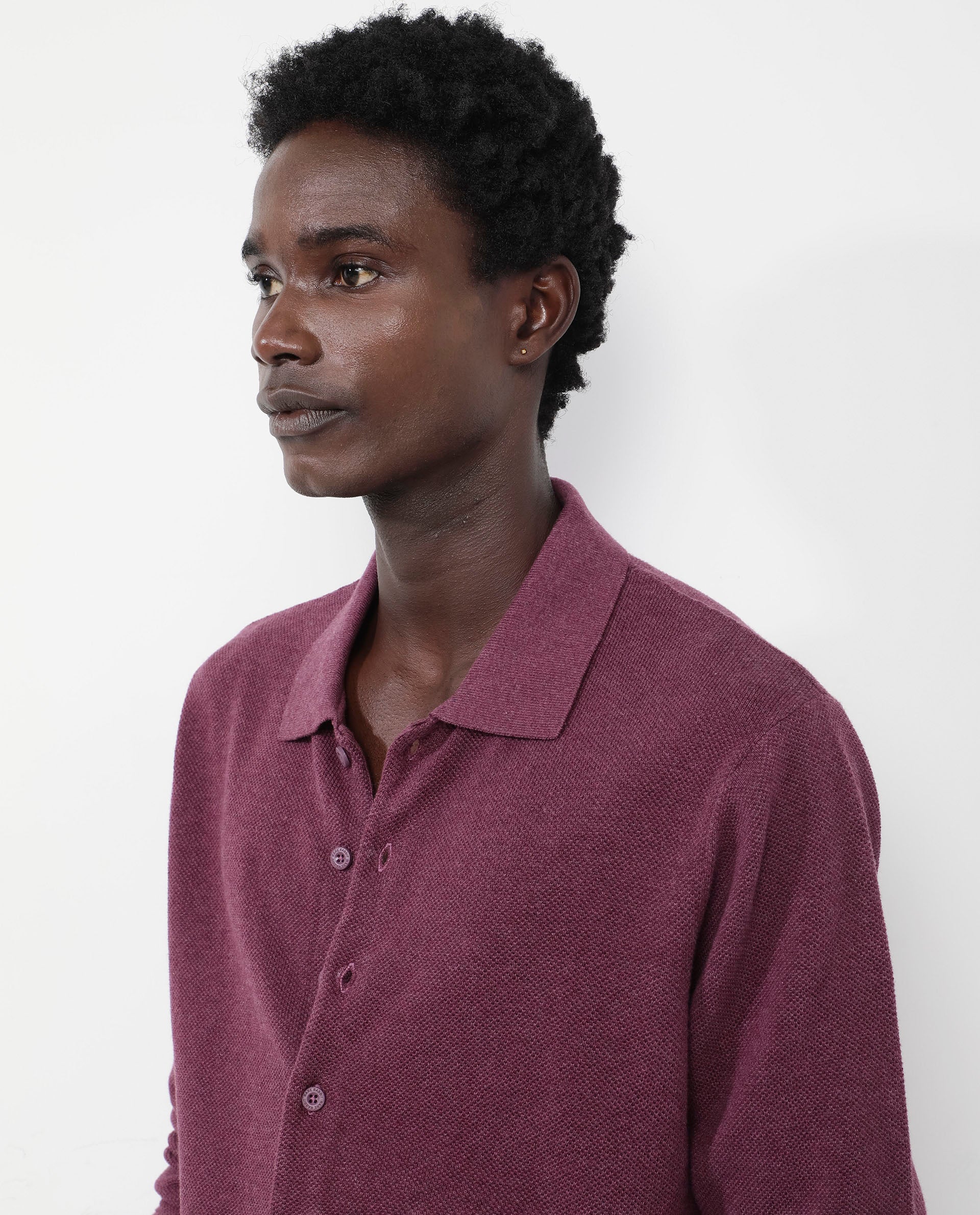 Rare Rabbit Men's Alias-N Dusky Purple Cotton Fabric Full Sleeve Regular Collar Regular Fit Knitted Shirt