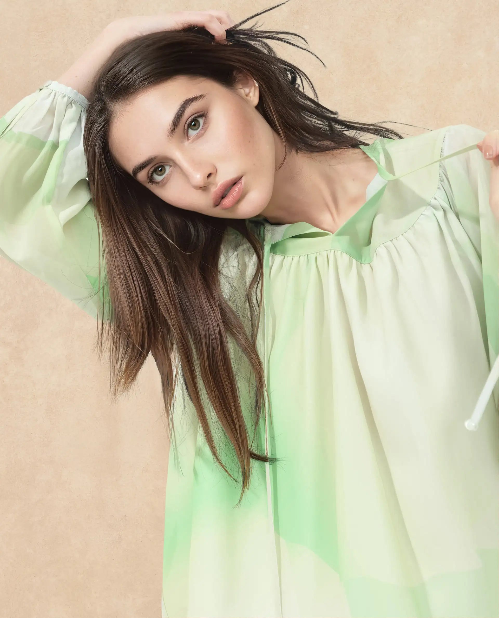 Rareism Women Alic-SC Green Polyester Fabric Full Sleeve Round Neck Top