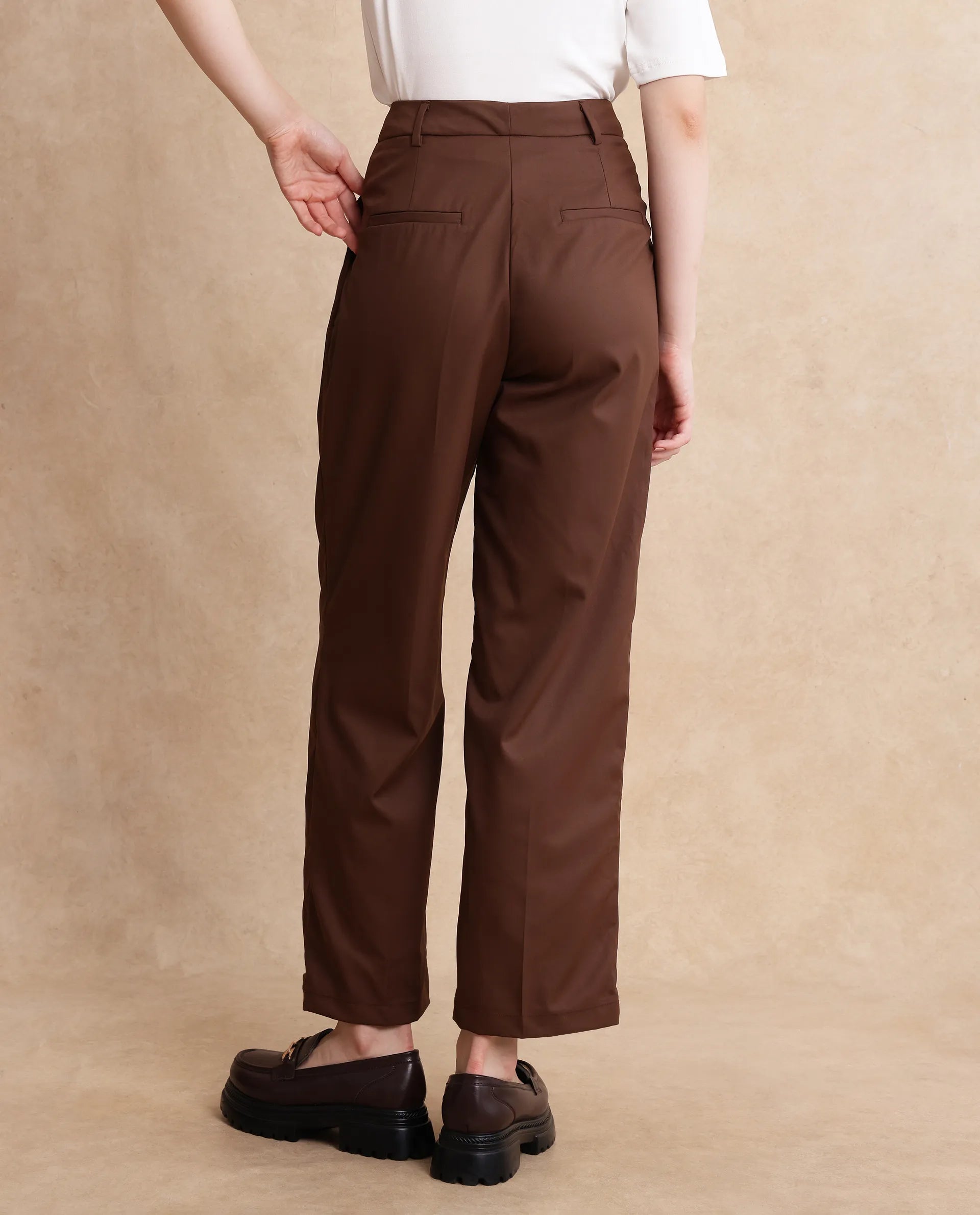 Rareism Women Alina Brown Plain Trouser