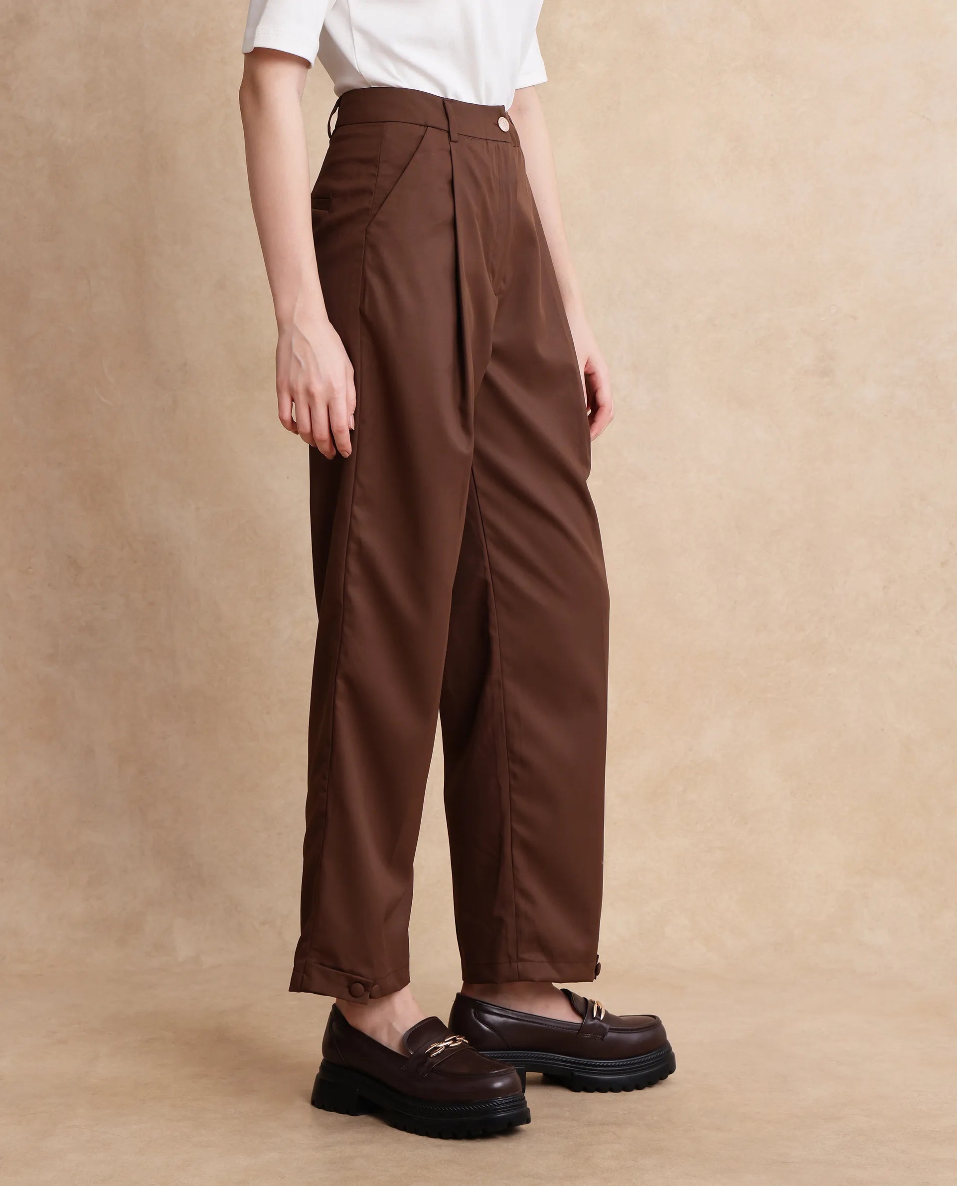 Rareism Women Alina Brown Plain Trouser