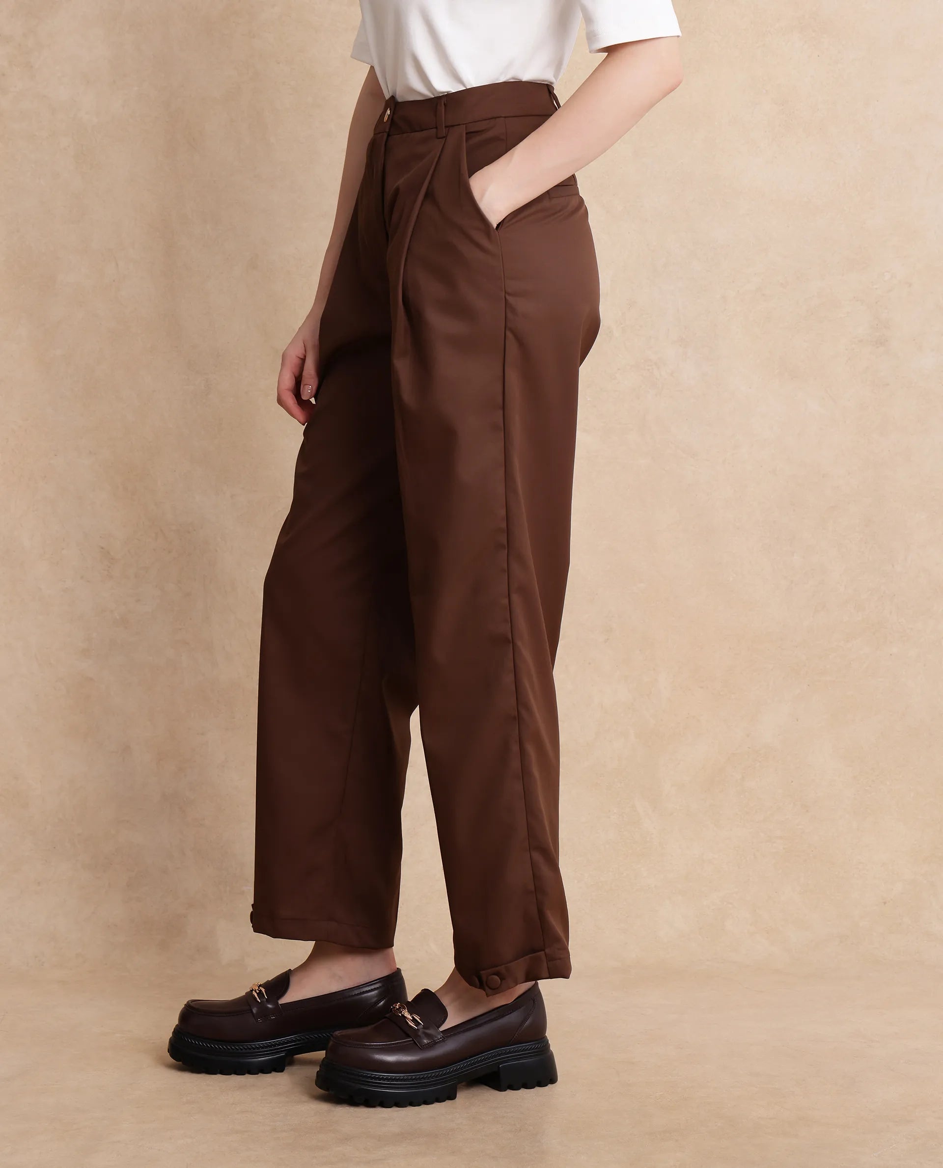 Rareism Women Alina Brown Plain Trouser