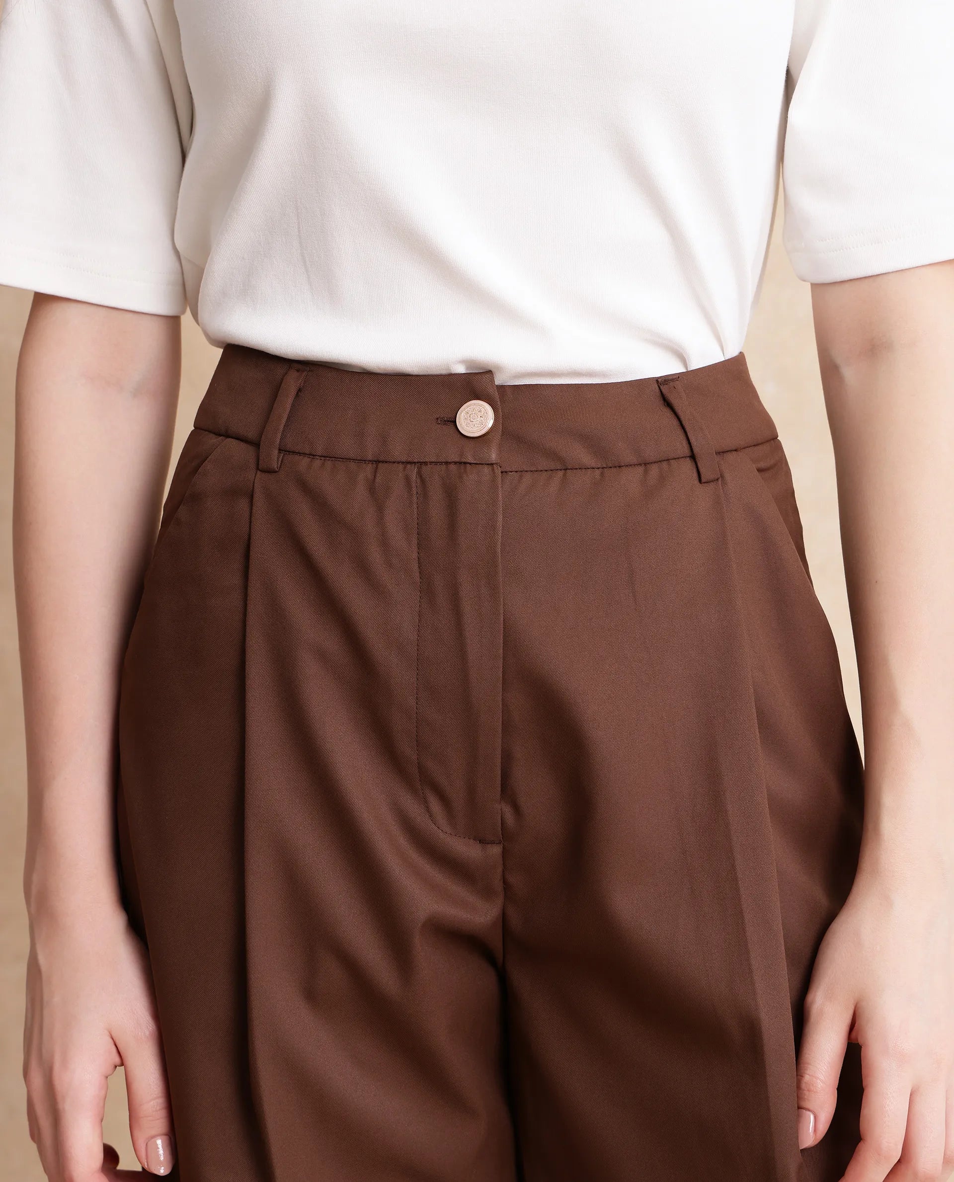 Rareism Women Alina Brown Plain Trouser