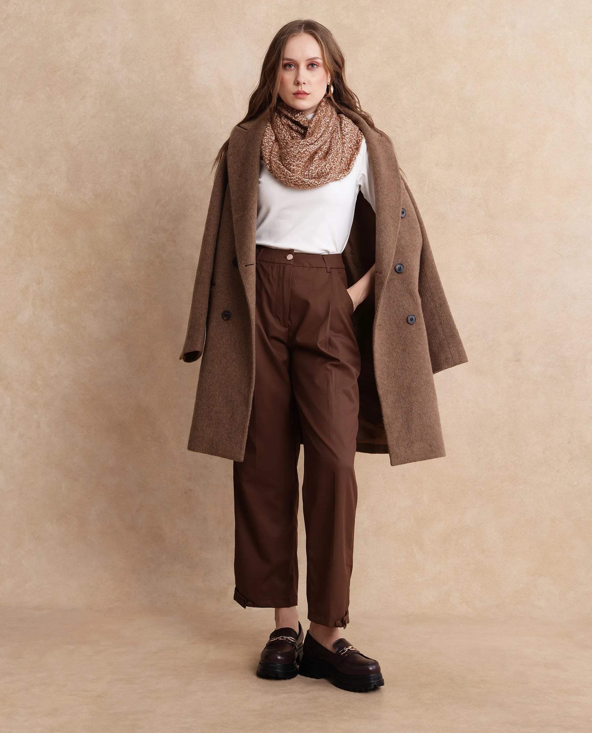 Rareism Women Alina Brown Plain Trouser