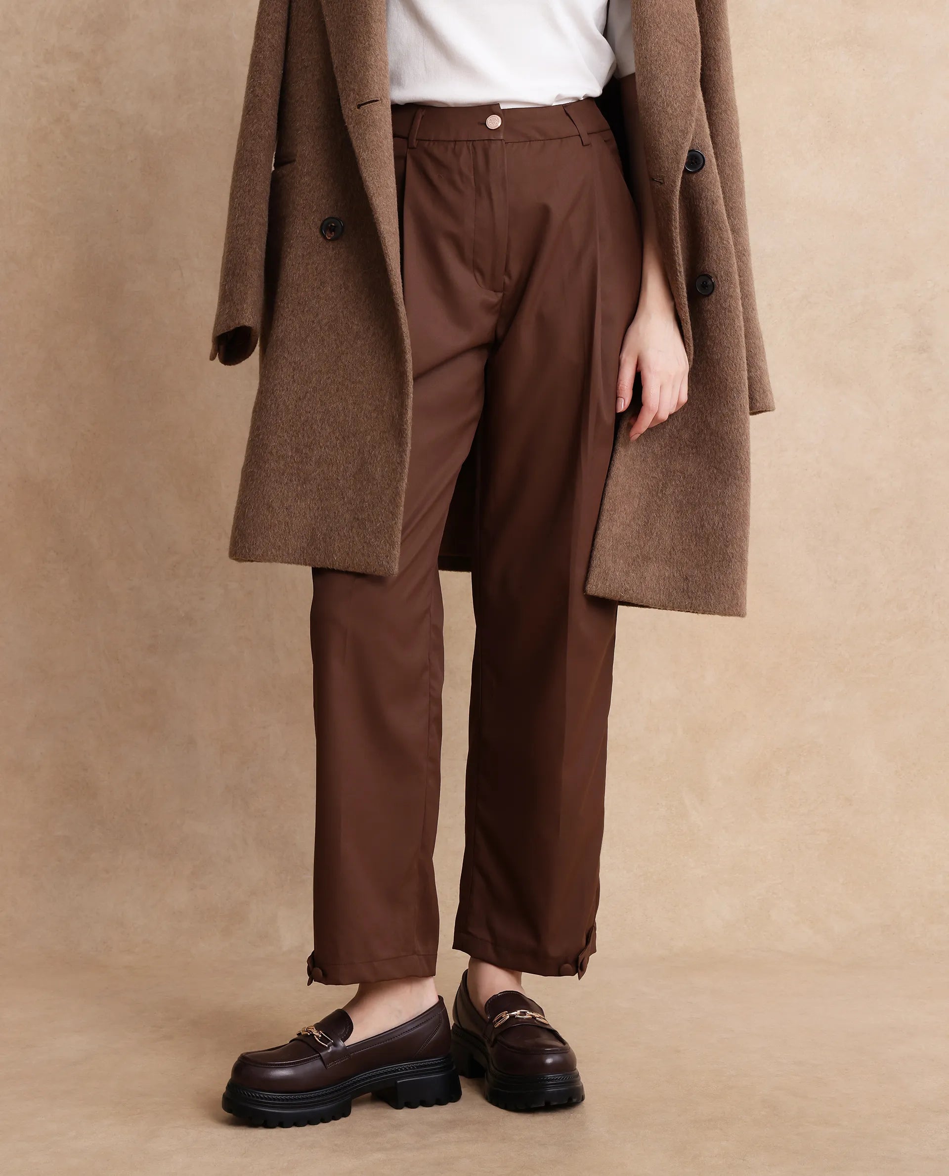 Rareism Women Alina Brown Plain Trouser