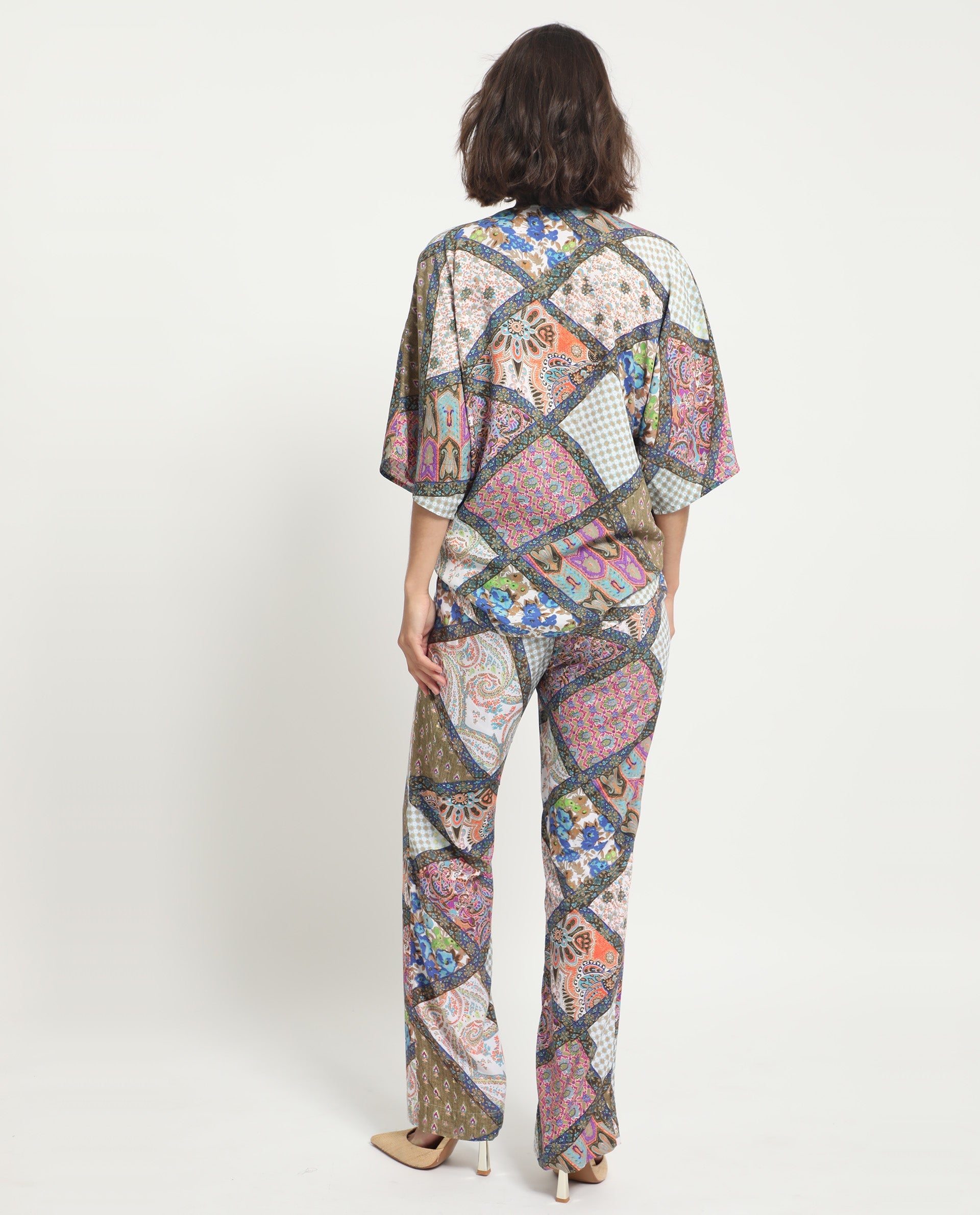 Rareism Women Allan Multi Viscose Fabric Drawstring Closure Tailored Fit Abstract Print Ankle Length Trousers