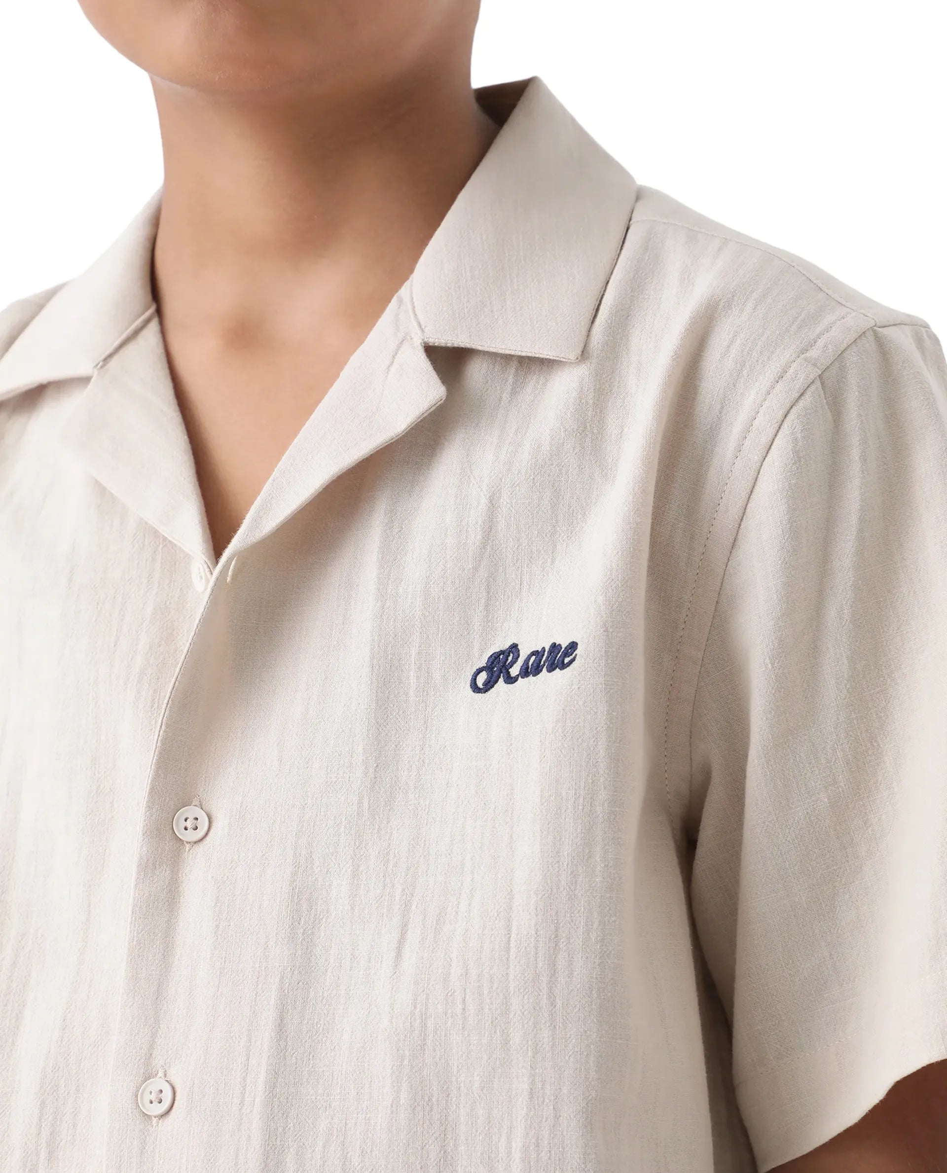 Rare Ones Kids Alma Beige Cotton Half Sleeve Button Solid Regular Fit Shirt