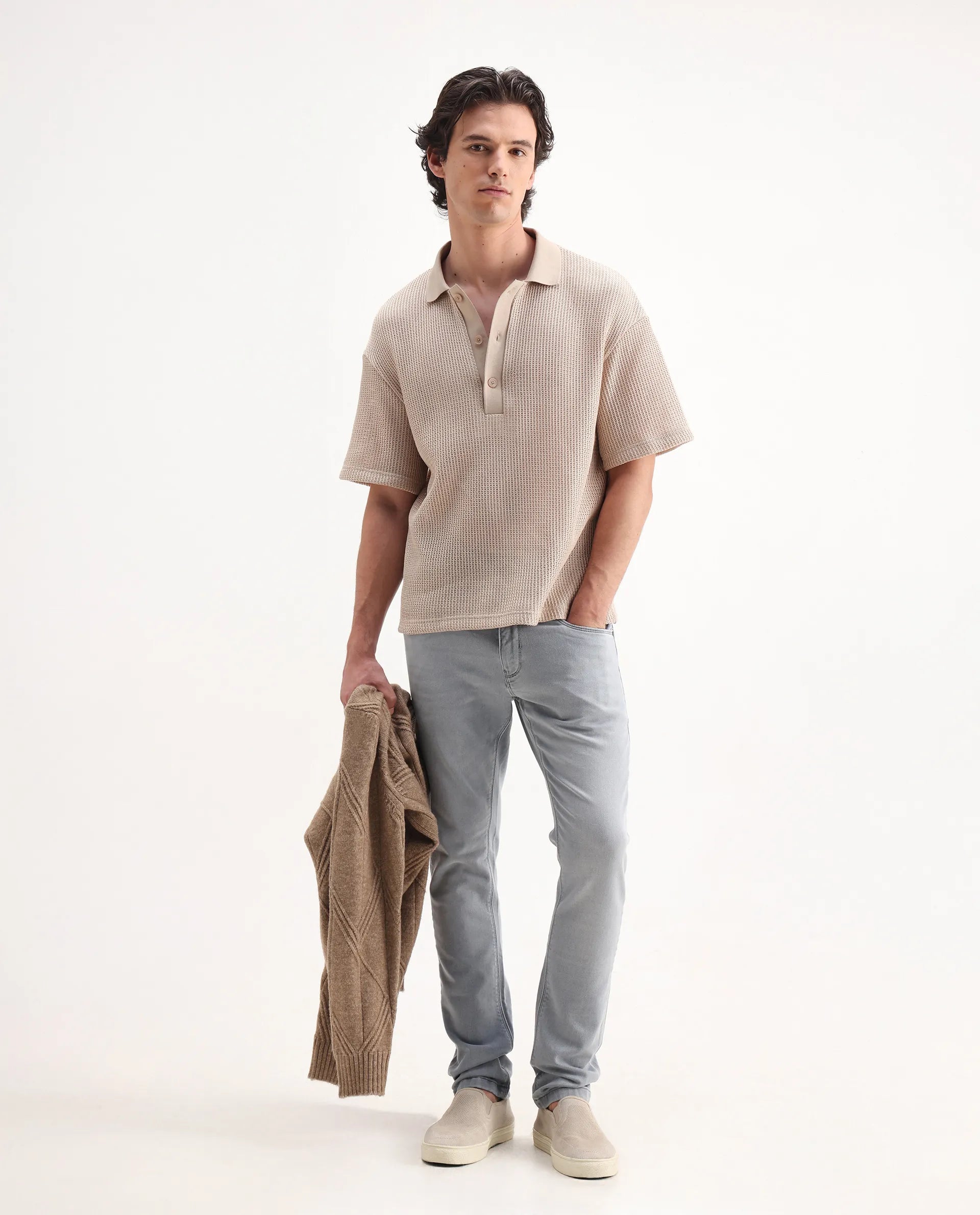 Rare Rabbit Men's Alphen Light Blue Cotton Plain Hawk Slim Fit Jeans