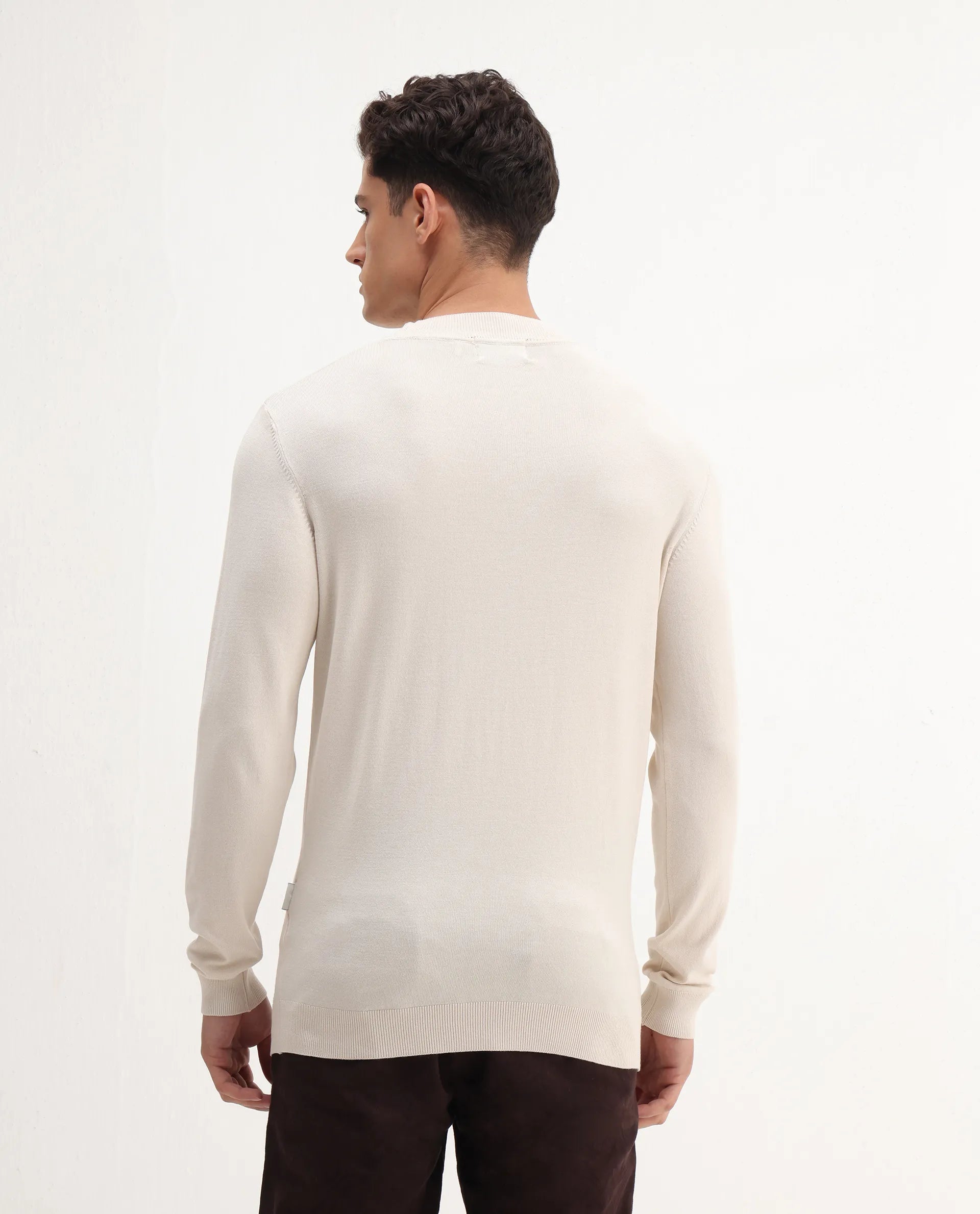 Rare Rabbit Men's Alva Off White Viscose Plain Regular Fit Full Sleeve High Neck Sweater