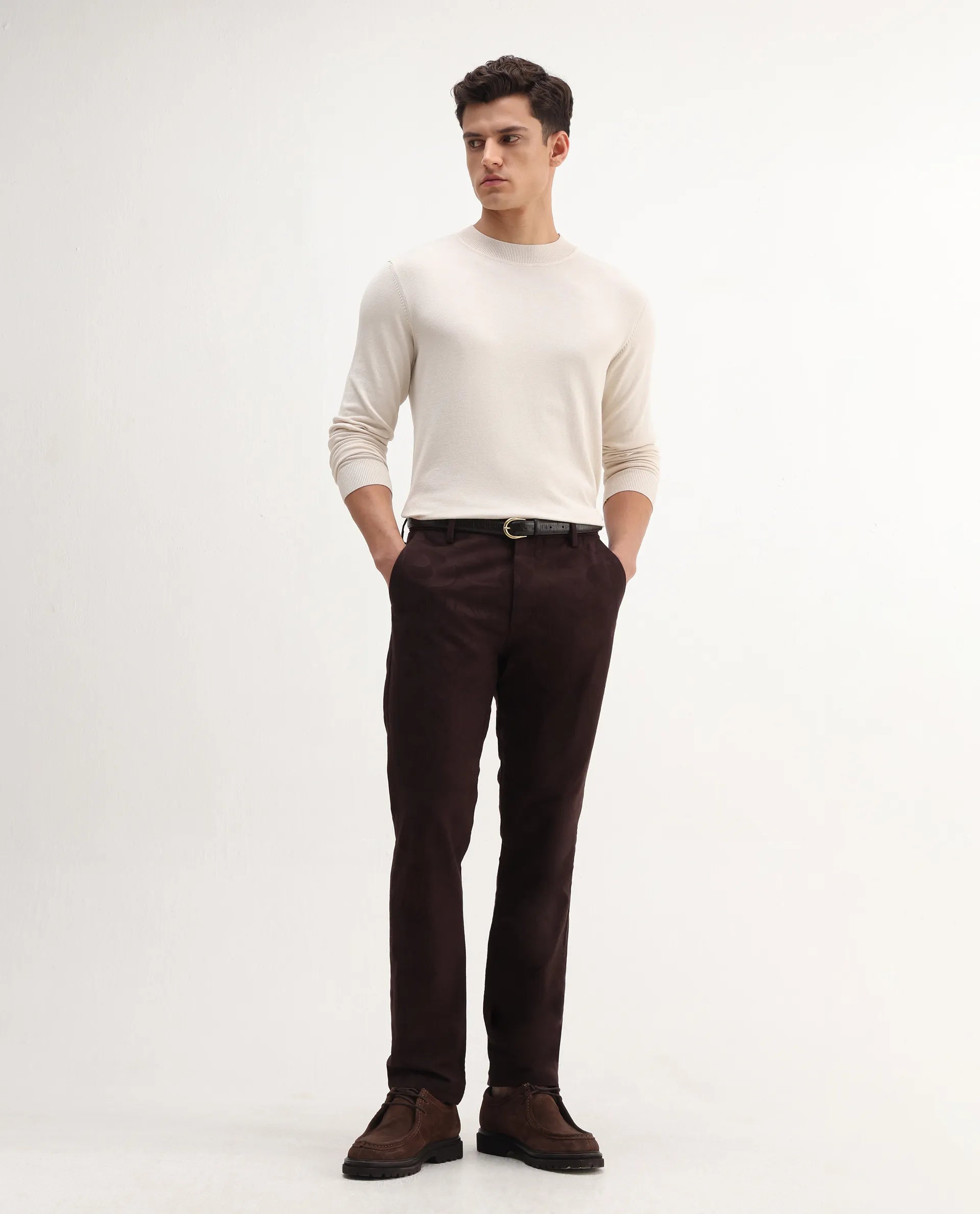 Rare Rabbit Men's Alva Off White Viscose Plain Regular Fit Full Sleeve High Neck Sweater