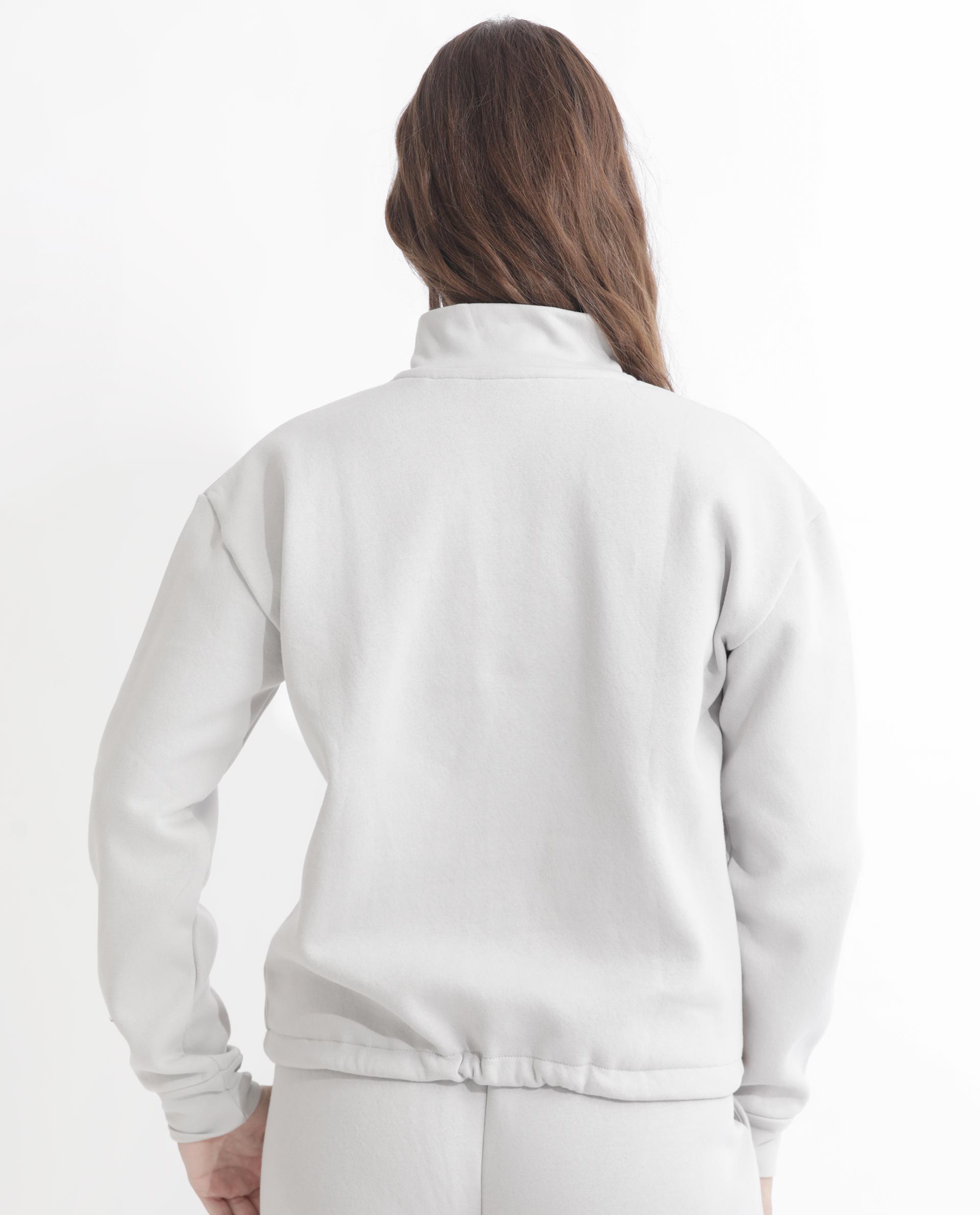 Rareism Articale Women Aldrichh Light Grey Poly Cotton Fabric Full Sleeves Zip Closure High Neck Regular Fit Plain Sweatshirt