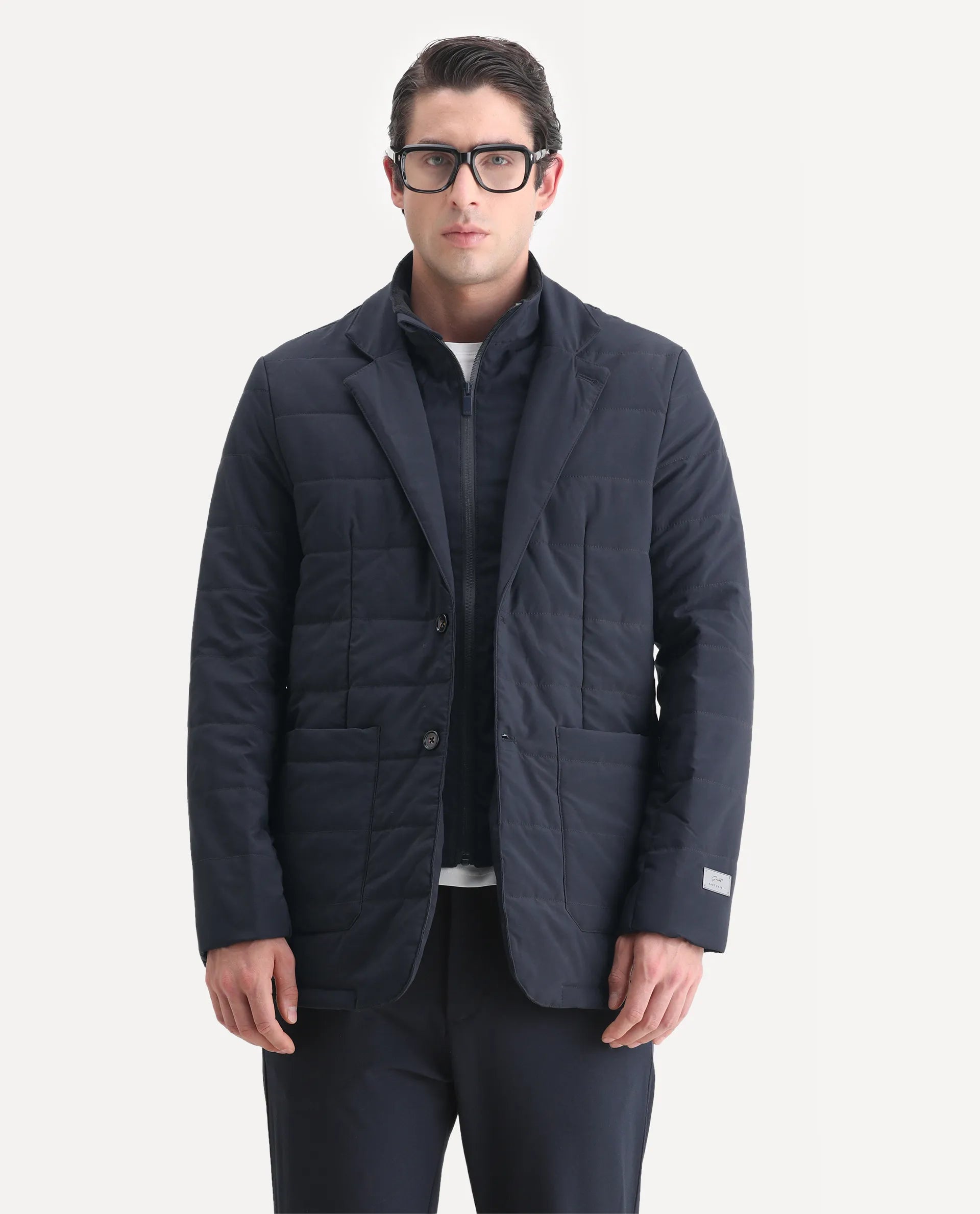 Rare Rabbit Men's Alter Navy Polyester Plain Regular Fit Full Sleeve Lapel Neck Jacket