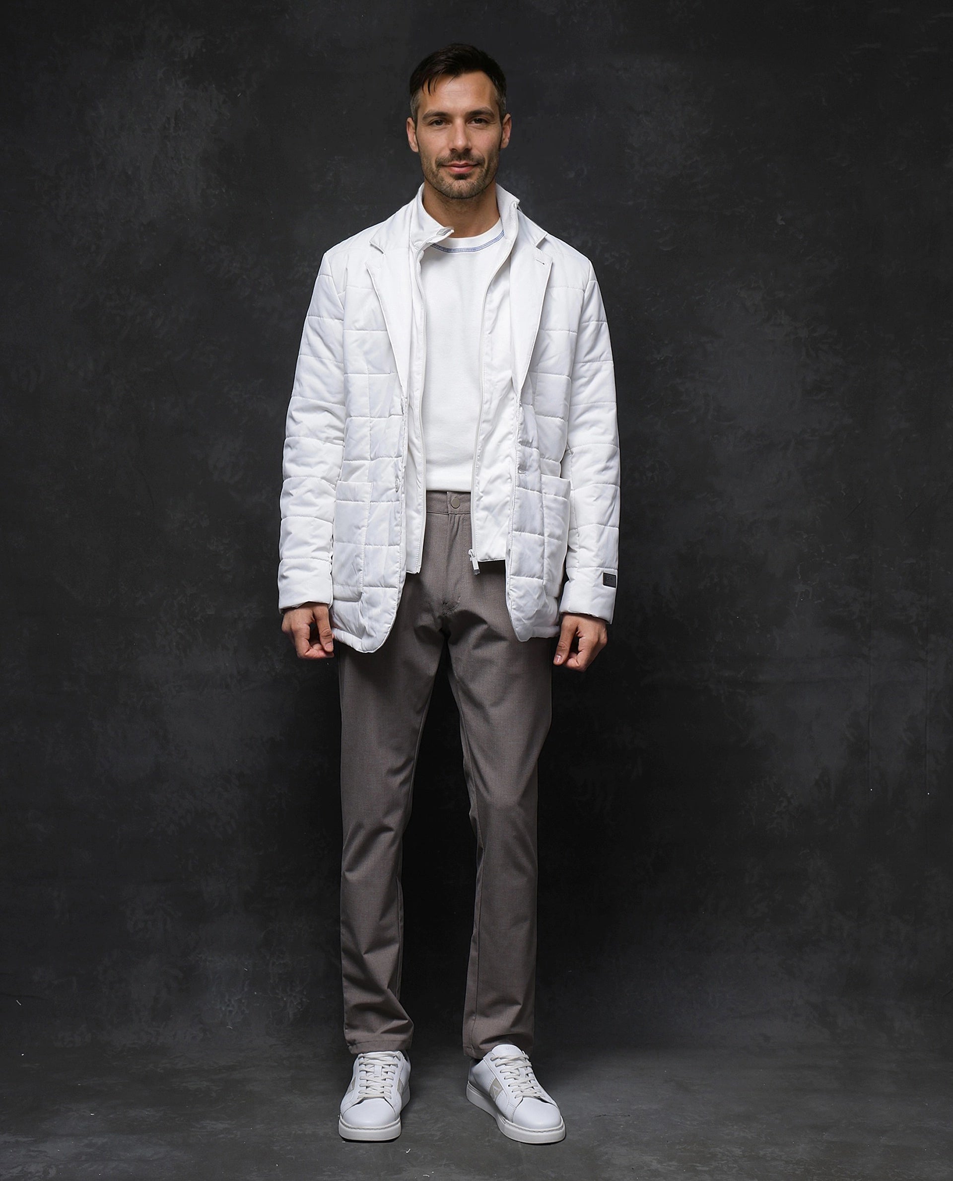 Rare Rabbit Men Alter Off White Polyester Fabric Full Sleeve Lapel Neck Button And Zip Closure Plain Jacket