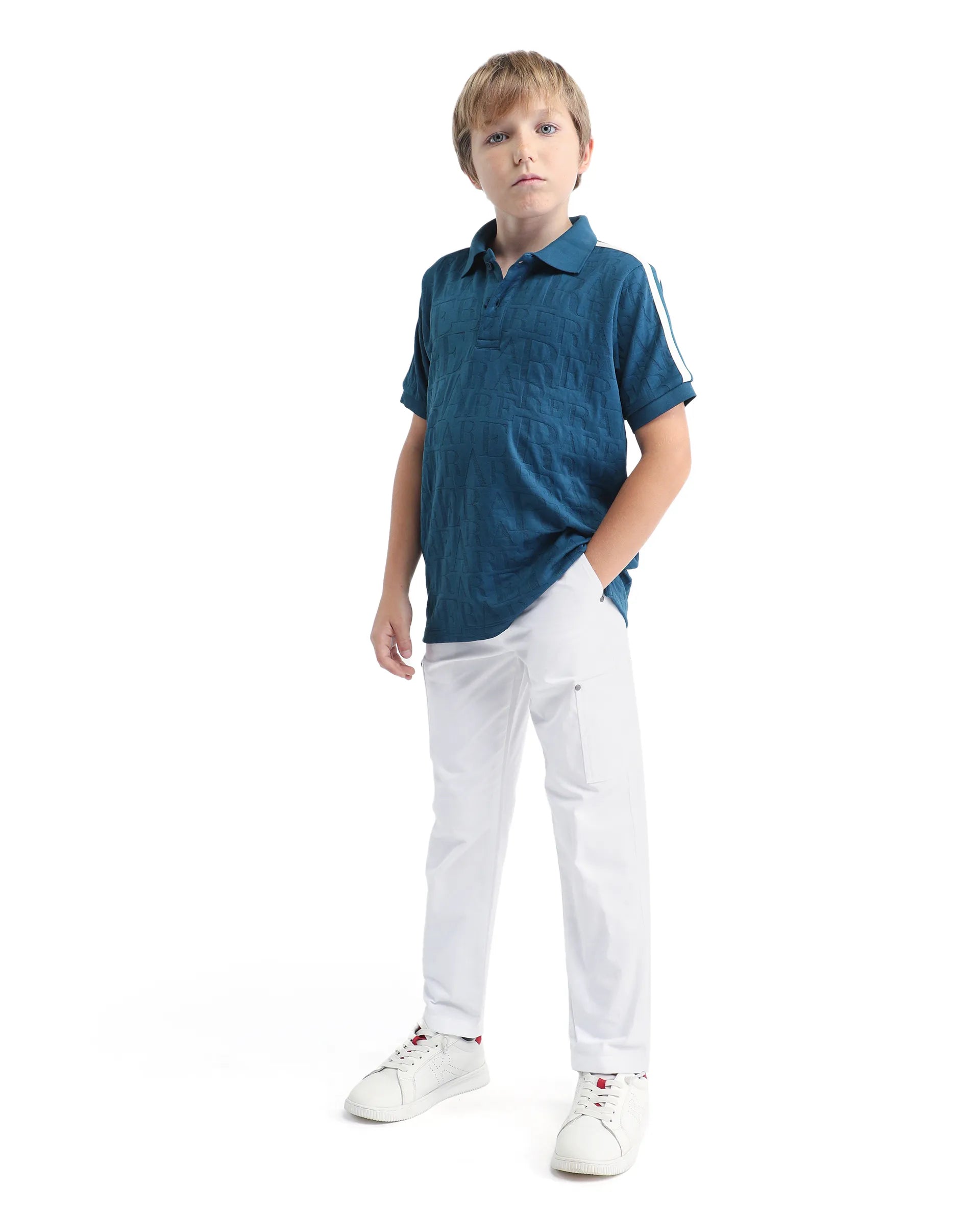 Rare Ones Kids Alti Teal Polyester Blend Button Closure Spread Collar All Over Print Regular Fit Polo