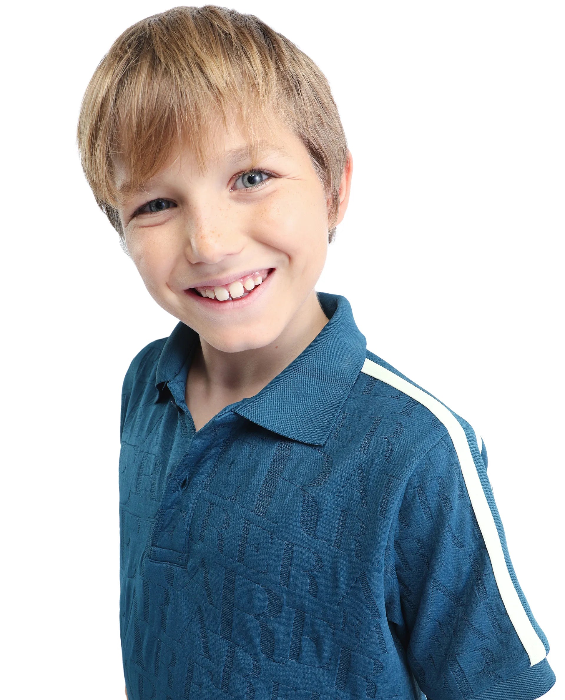 Rare Ones Kids Alti Teal Polyester Blend Button Closure Spread Collar All Over Print Regular Fit Polo