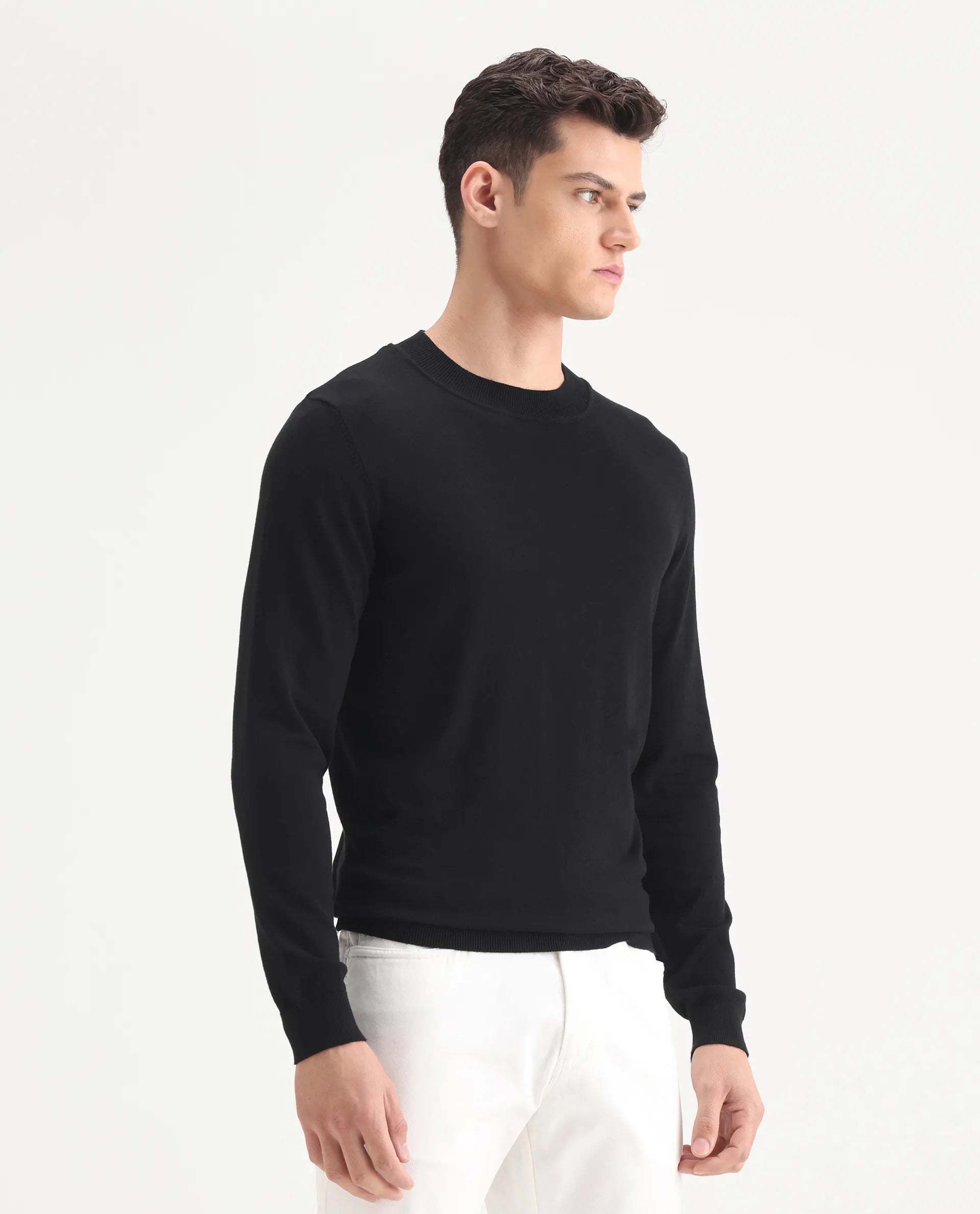 Rare Rabbit Men's Alva Black Viscose Plain Regular Fit Full Sleeve High Neck Sweater
