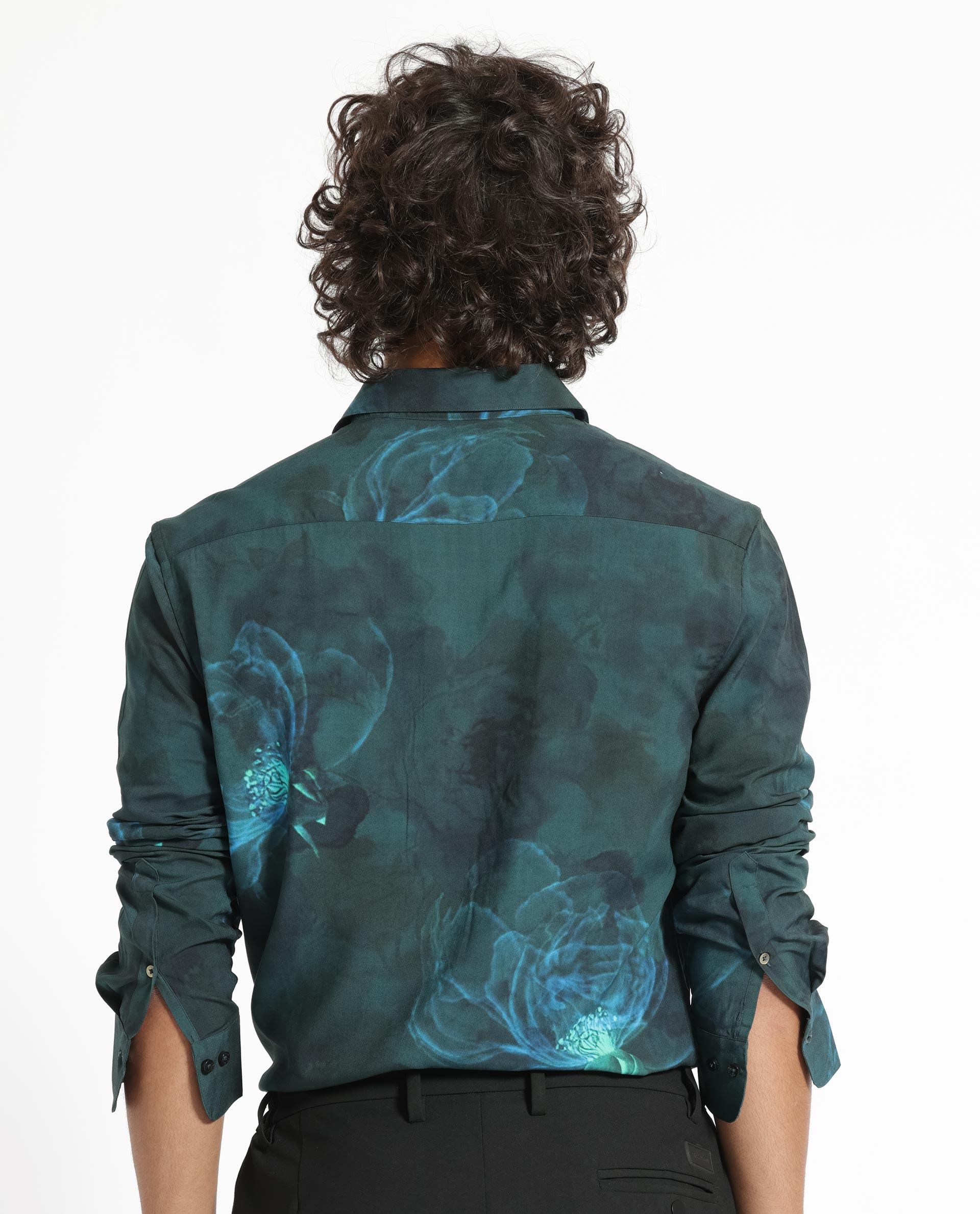 Rare Rabbit Mens Alwick Dark Green Viscose Fabric Full Sleeves Regular Fit Floral Print Shirt