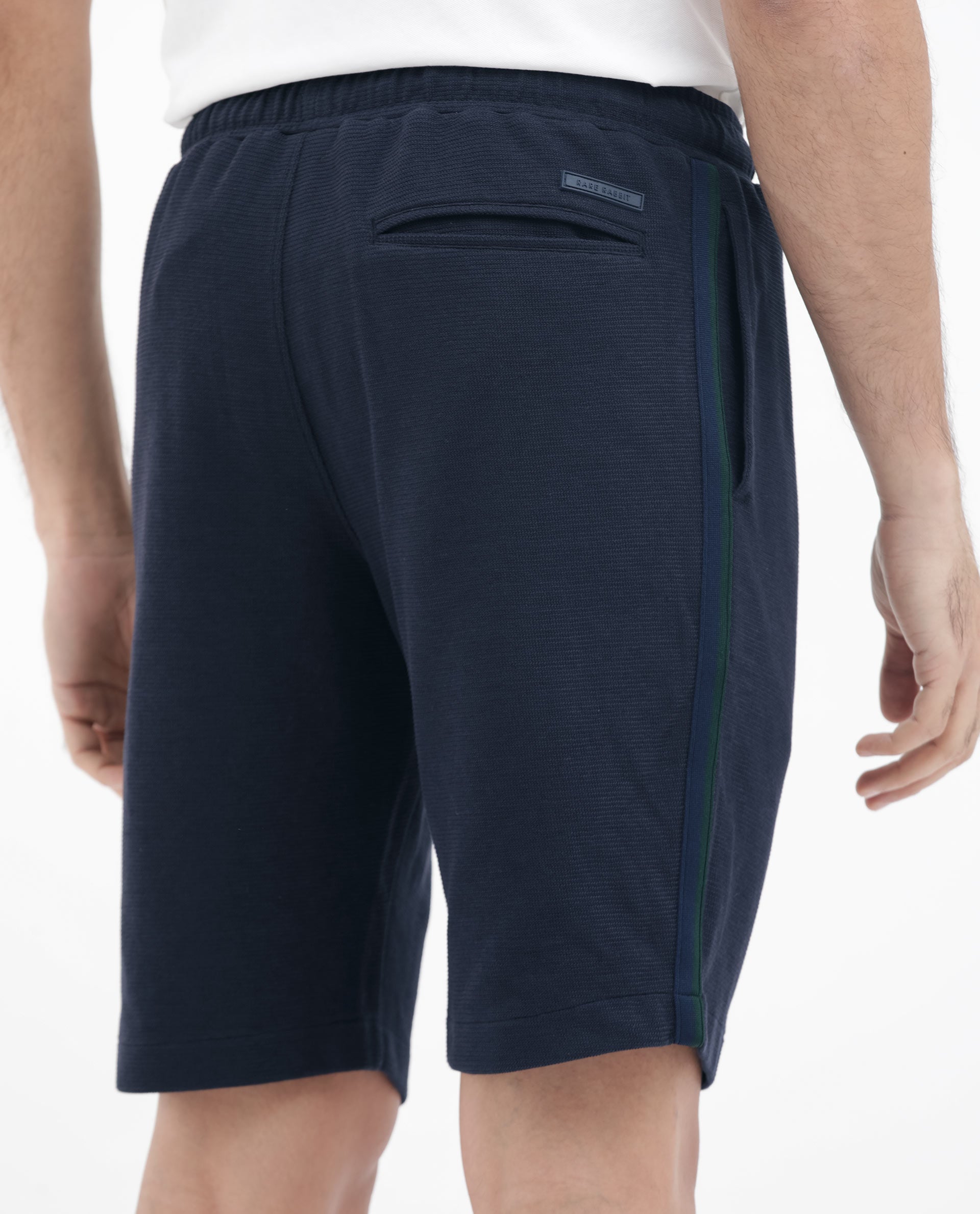 Rare Rabbit Mens Ambet Dusky Navy Cotton Polyester Solid Knee Length Shorts