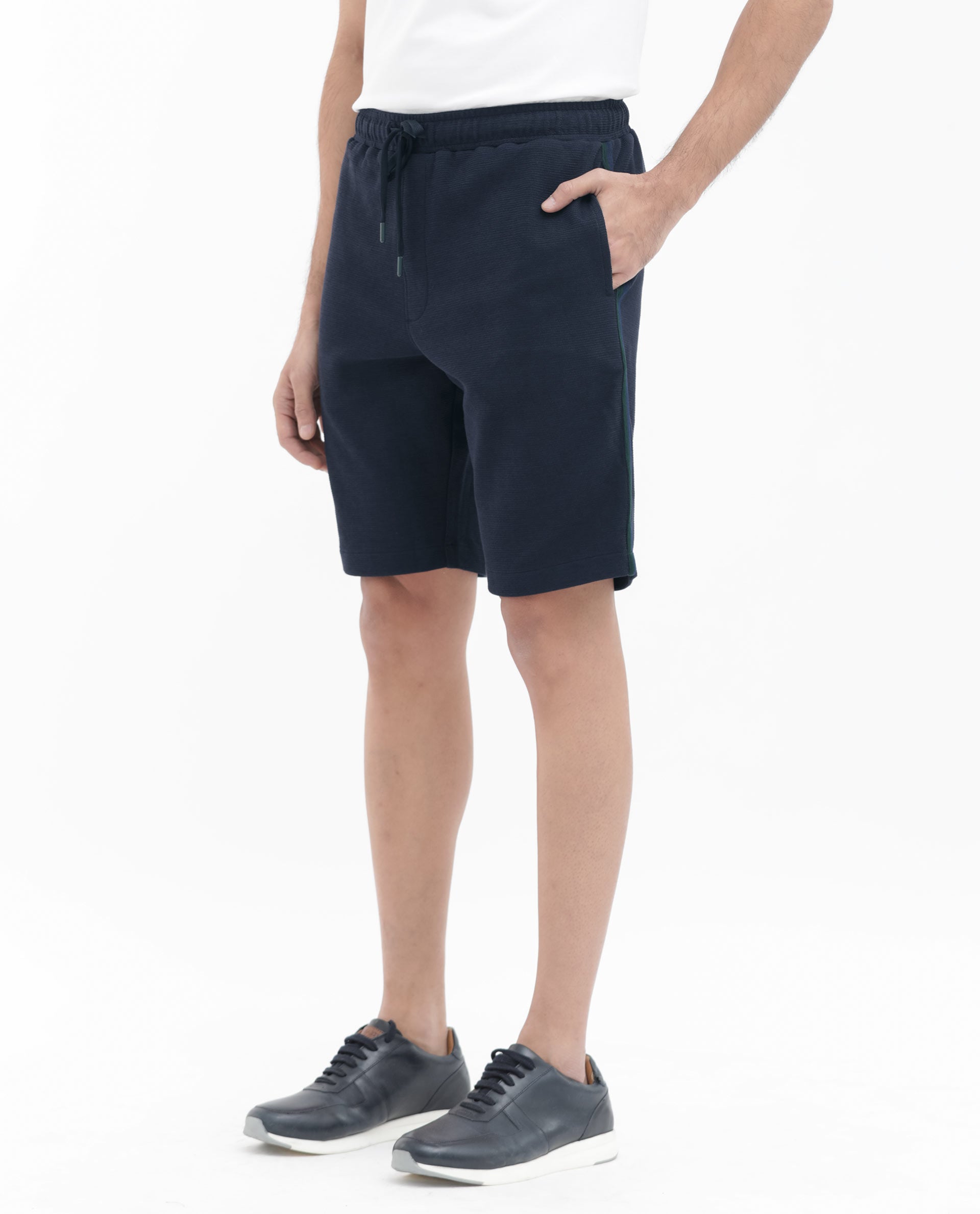 Rare Rabbit Mens Ambet Dusky Navy Cotton Polyester Solid Knee Length Shorts