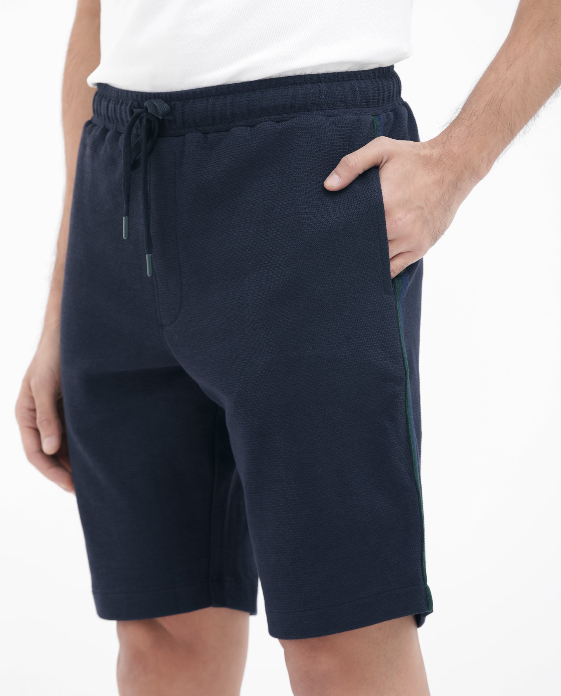 Rare Rabbit Mens Ambet Dusky Navy Cotton Polyester Solid Knee Length Shorts