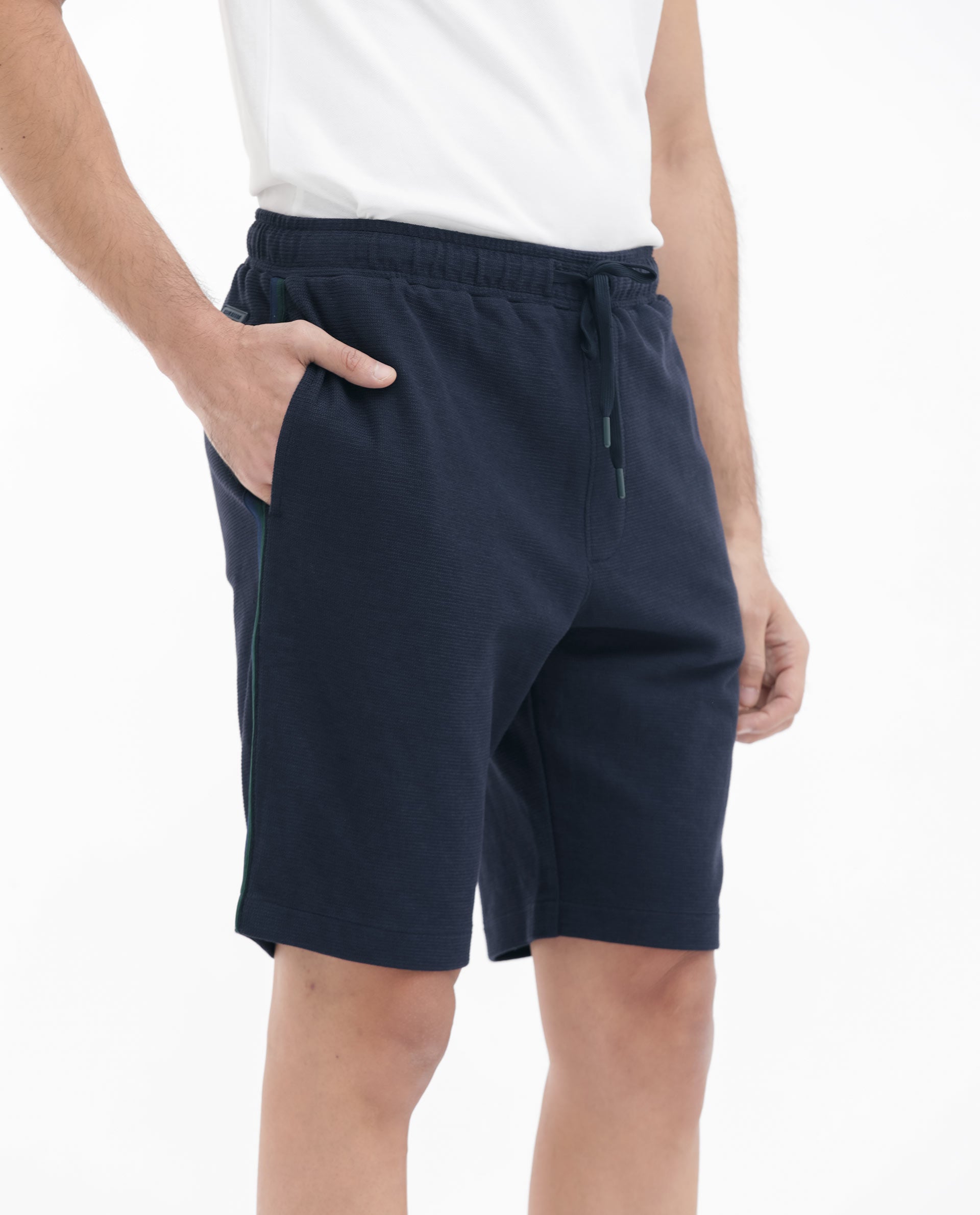 Rare Rabbit Mens Ambet Dusky Navy Cotton Polyester Solid Knee Length Shorts