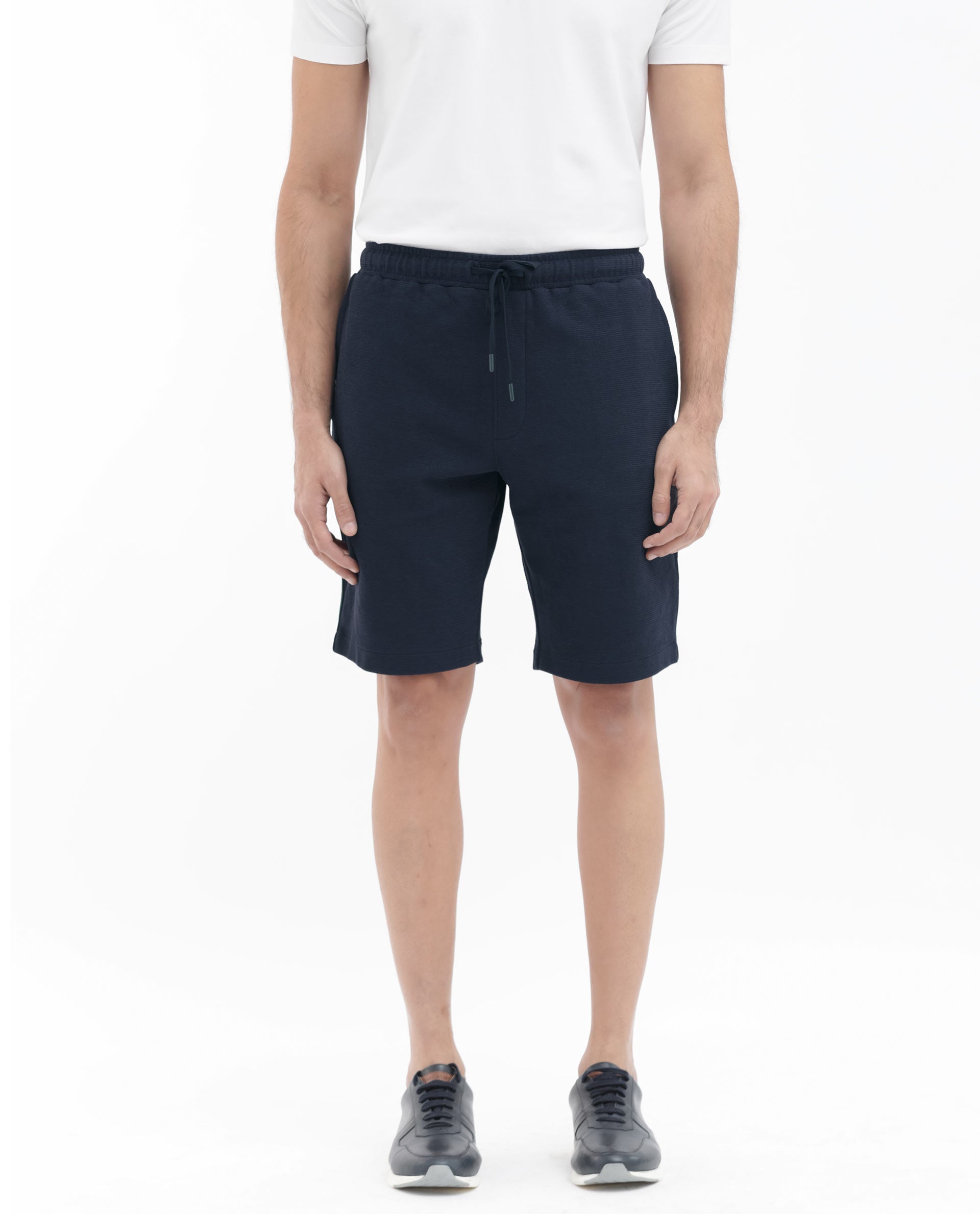 Rare Rabbit Mens Ambet Dusky Navy Cotton Polyester Solid Knee Length Shorts