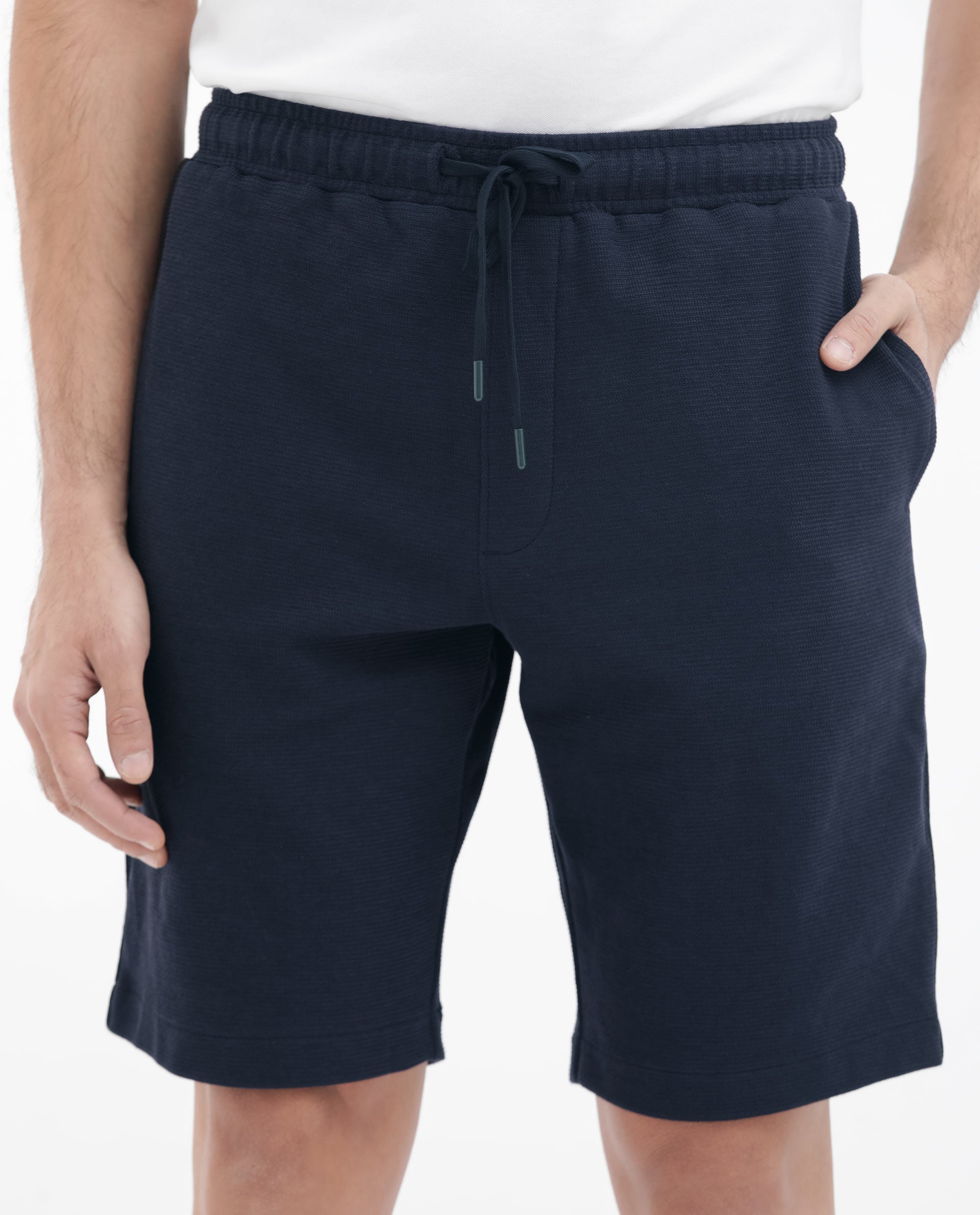 Rare Rabbit Mens Ambet Dusky Navy Cotton Polyester Solid Knee Length Shorts