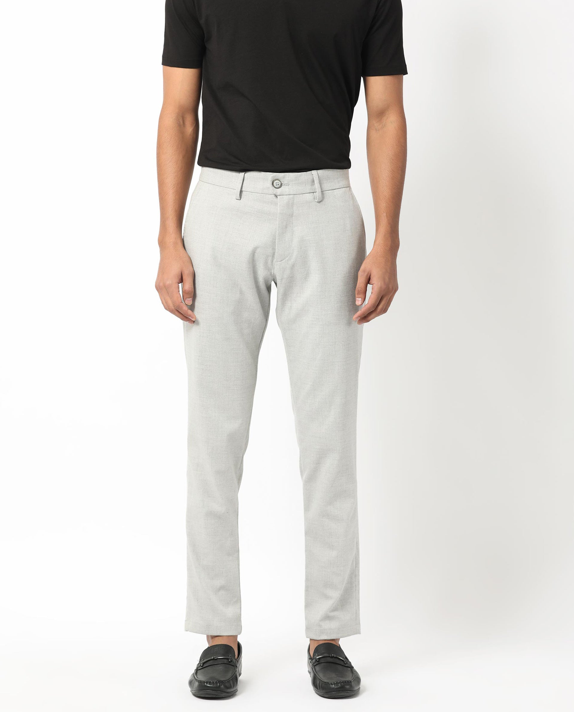 Rare Rabbit Men's Mercer Light Grey Solid Mid-Rise Regular Fit Trouser