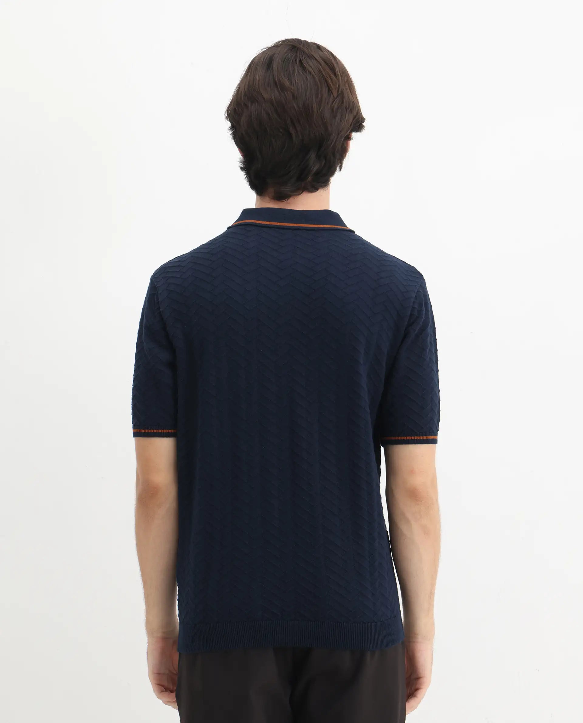 Rare Rabbit Men's Amet Navy Cotton Textured Regular Fit Half Sleeve Polo