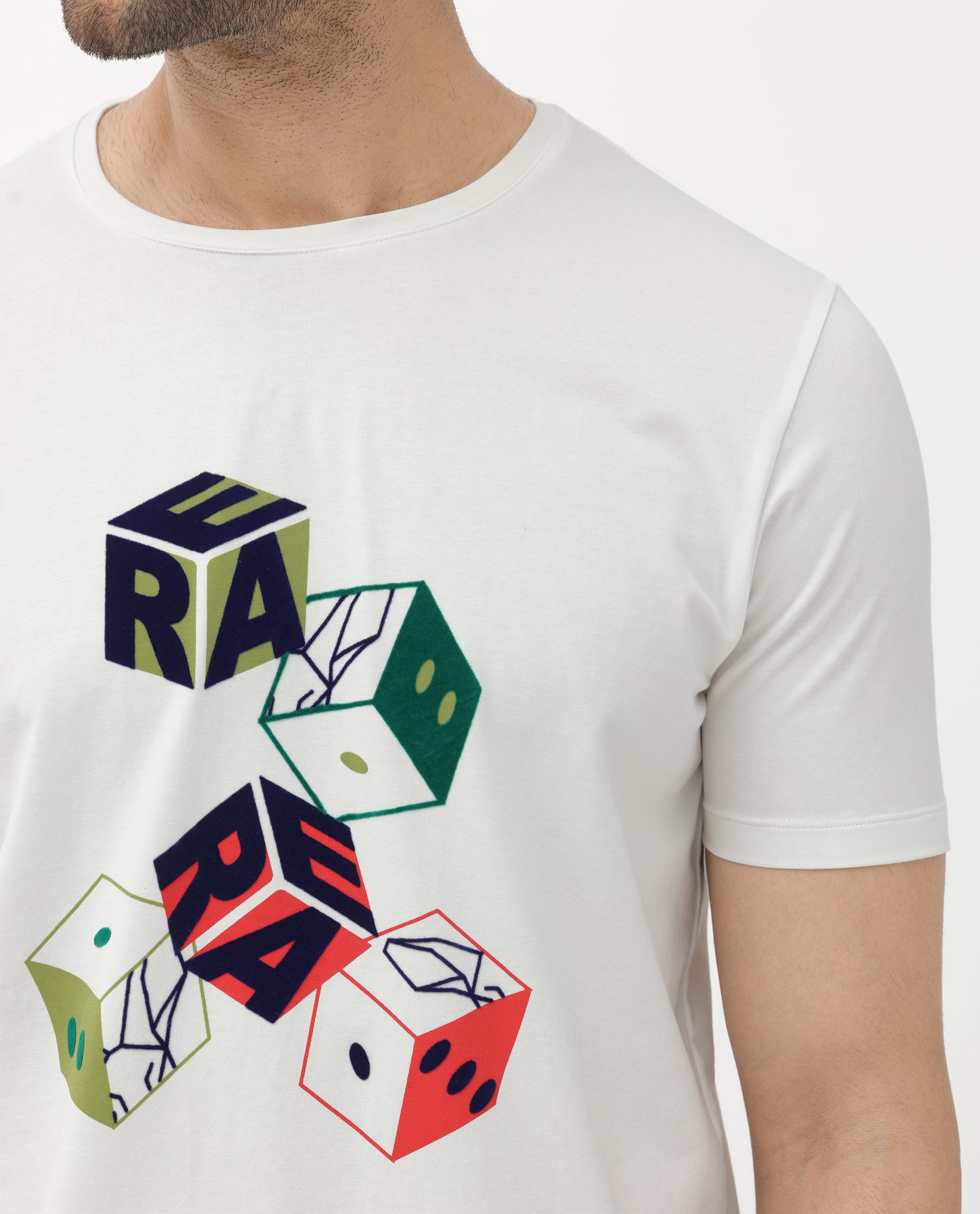 Rare Rabbit Articale Men's Amon Off White Cotton Polyester Fabric Half Sleeves Graphic Print T-Shirt