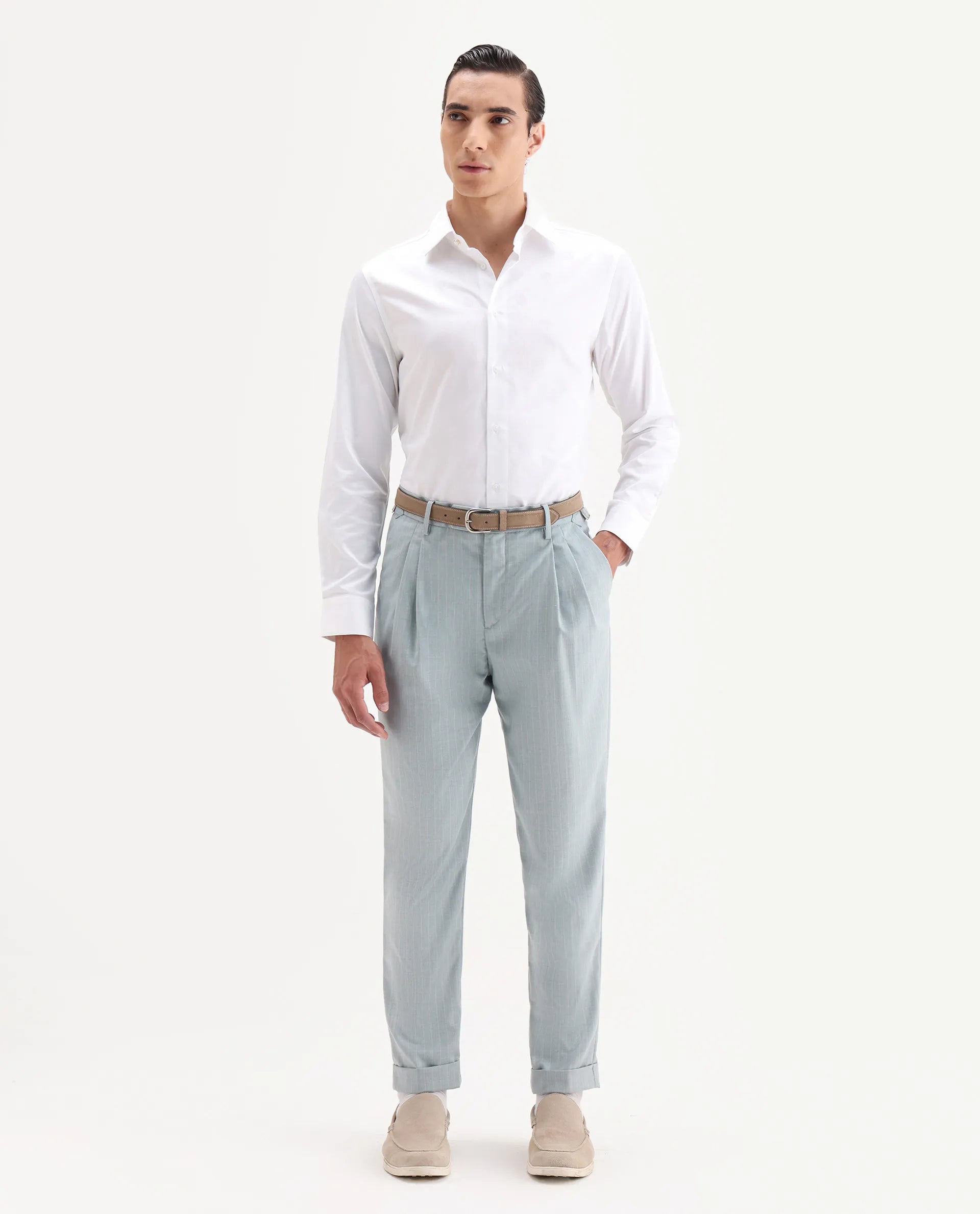 Rare Rabbit Men's Amosy Light Blue Cotton Striped Print Relaxed Fit Trouser