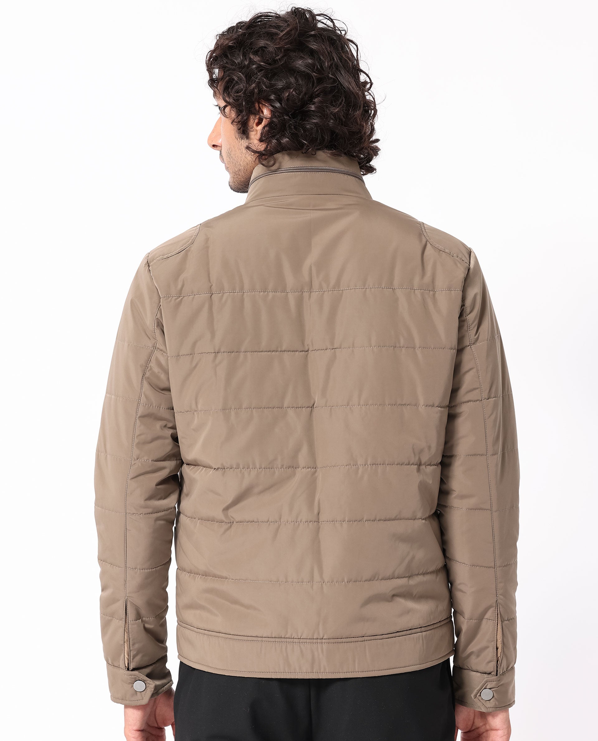 Rare Rabbit Men's Anbr Khaki Plain Quilted Utility Jacket