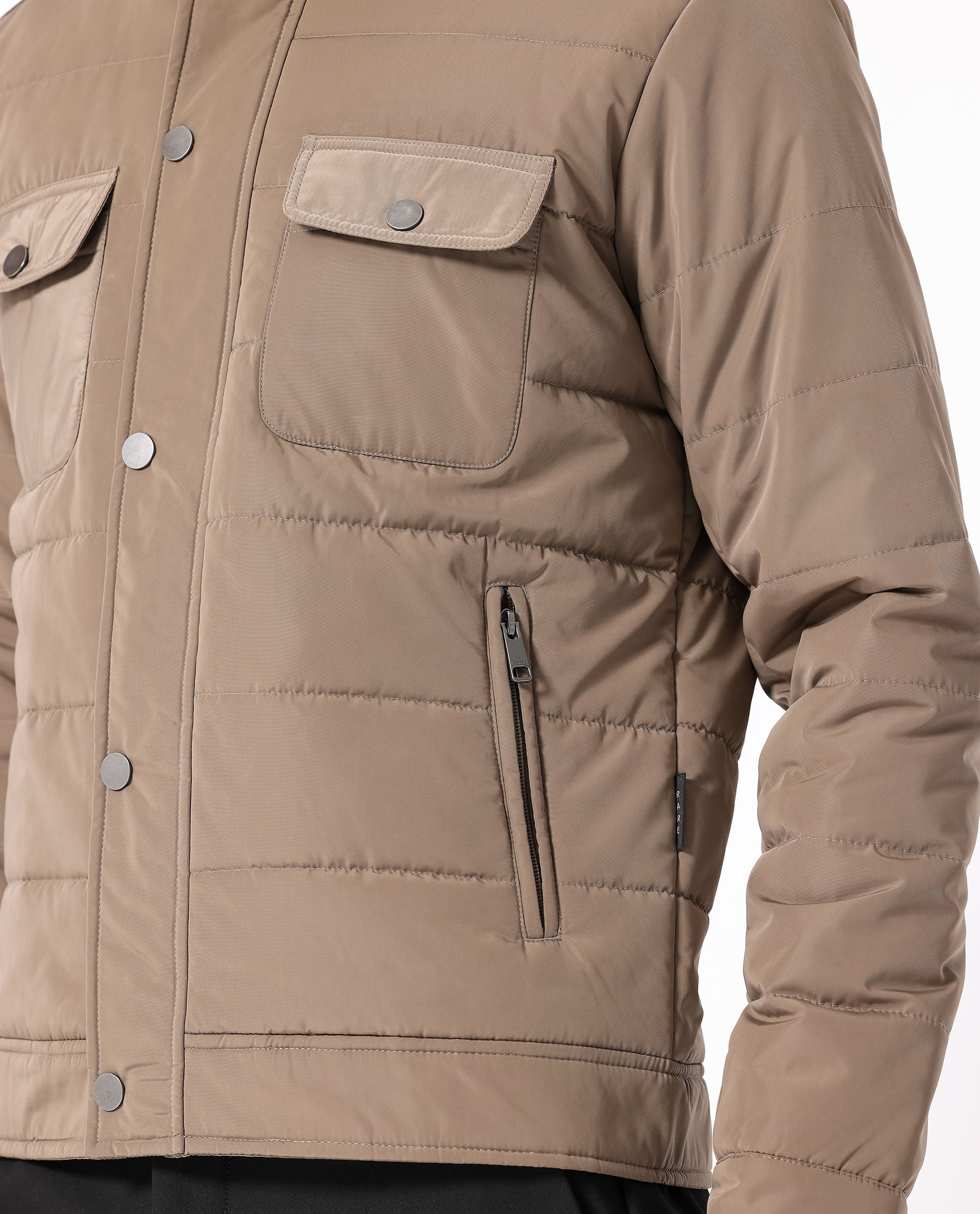 Rare Rabbit Men's Anbr Khaki Plain Quilted Utility Jacket