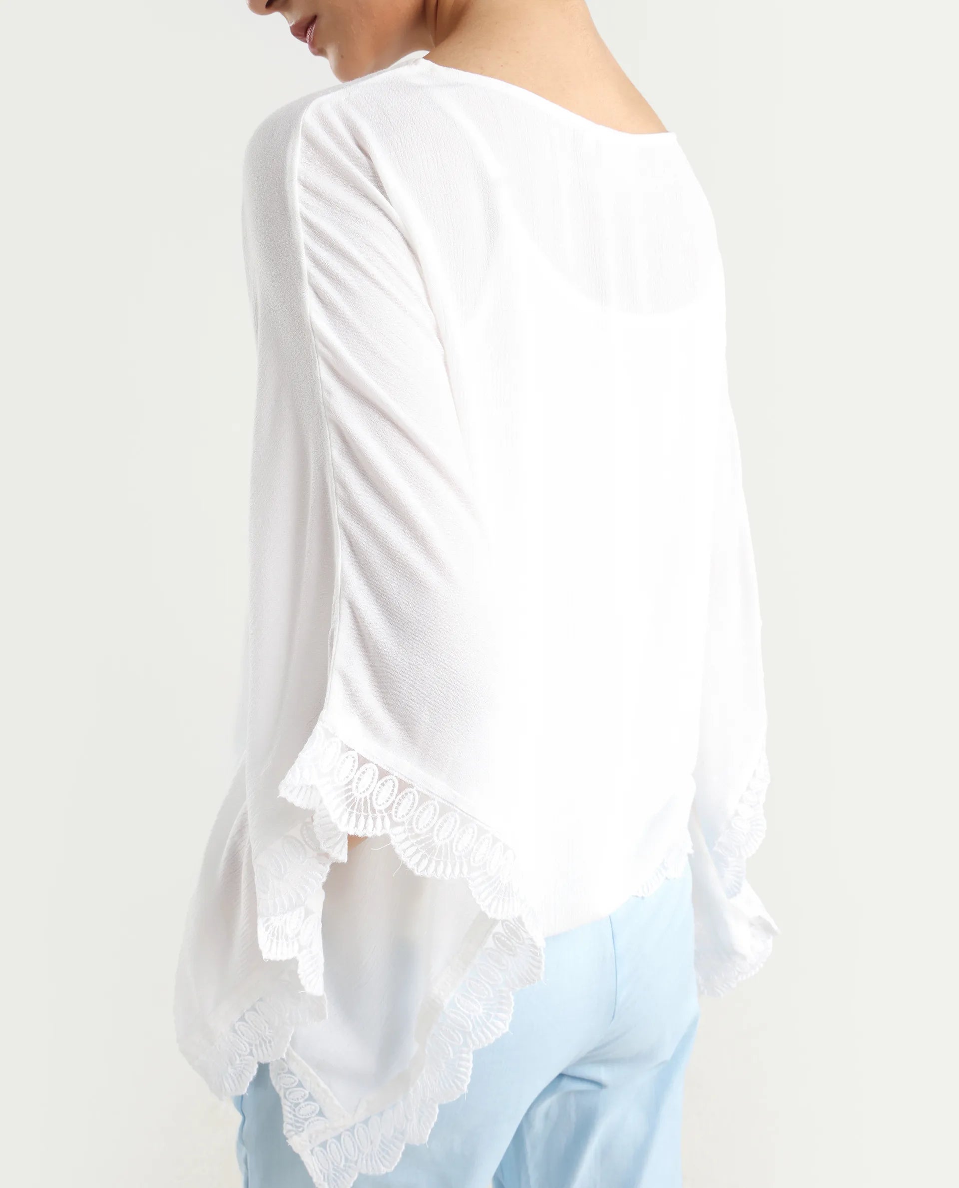 Rareism Women's Ancona White Rayon Boat Neck Plain Kimono Sleeve Relaxed Fit Top