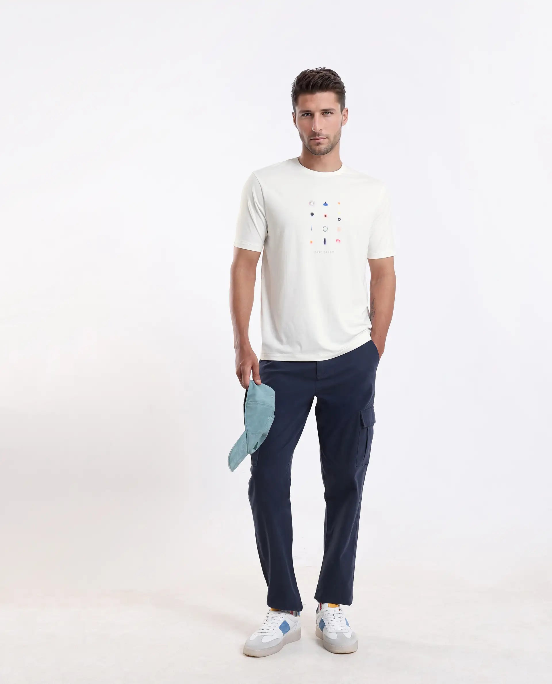 Rare Rabbit Men's Andem Off White Cotton Blend Graphic Print Regular Fit Half Sleeve Crew Neck T-Shirt