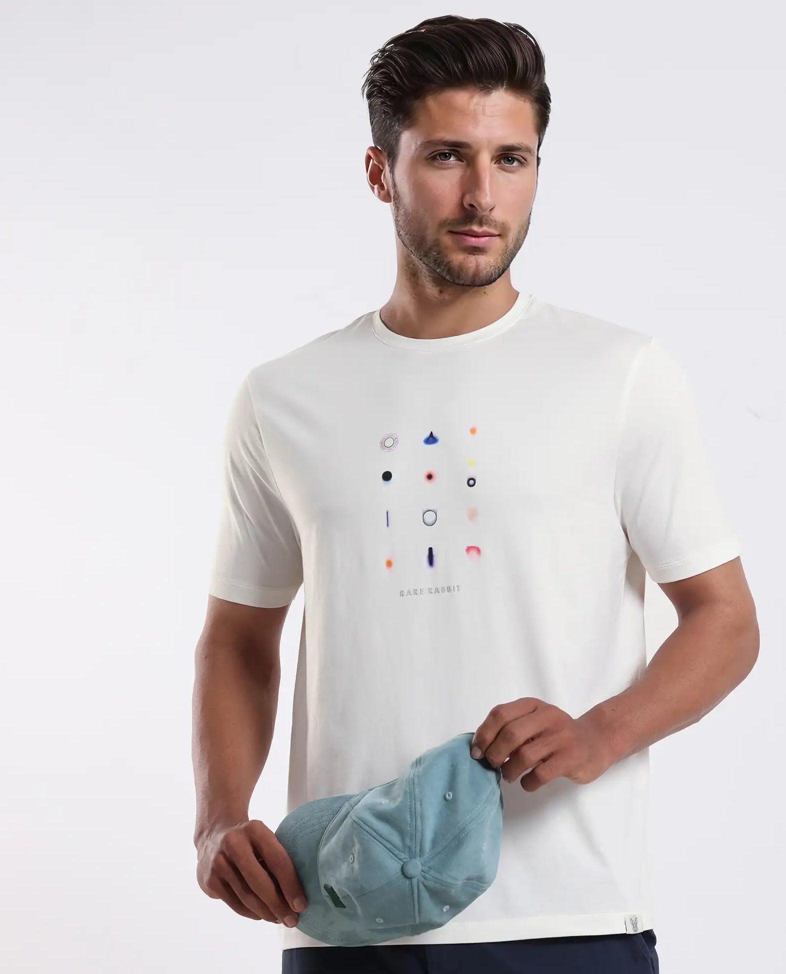 Rare Rabbit Men's Andem Off White Cotton Blend Graphic Print Regular Fit Half Sleeve Crew Neck T-Shirt