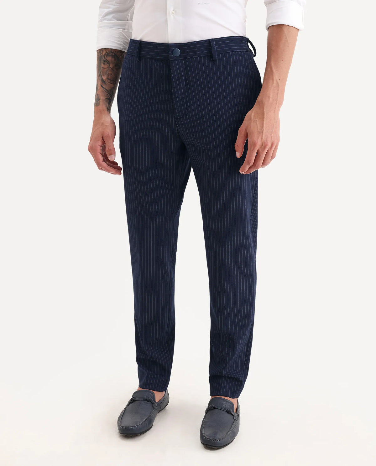 Rare Rabbit Men's Ander Navy Plain Regular Fit Trouser