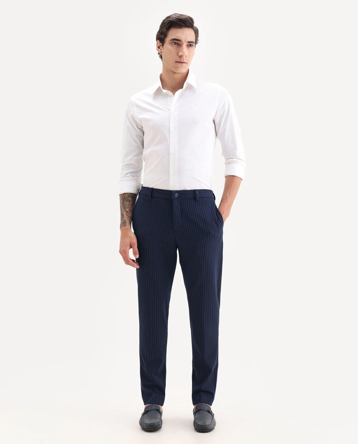 Rare Rabbit Men's Ander Navy Plain Regular Fit Trouser