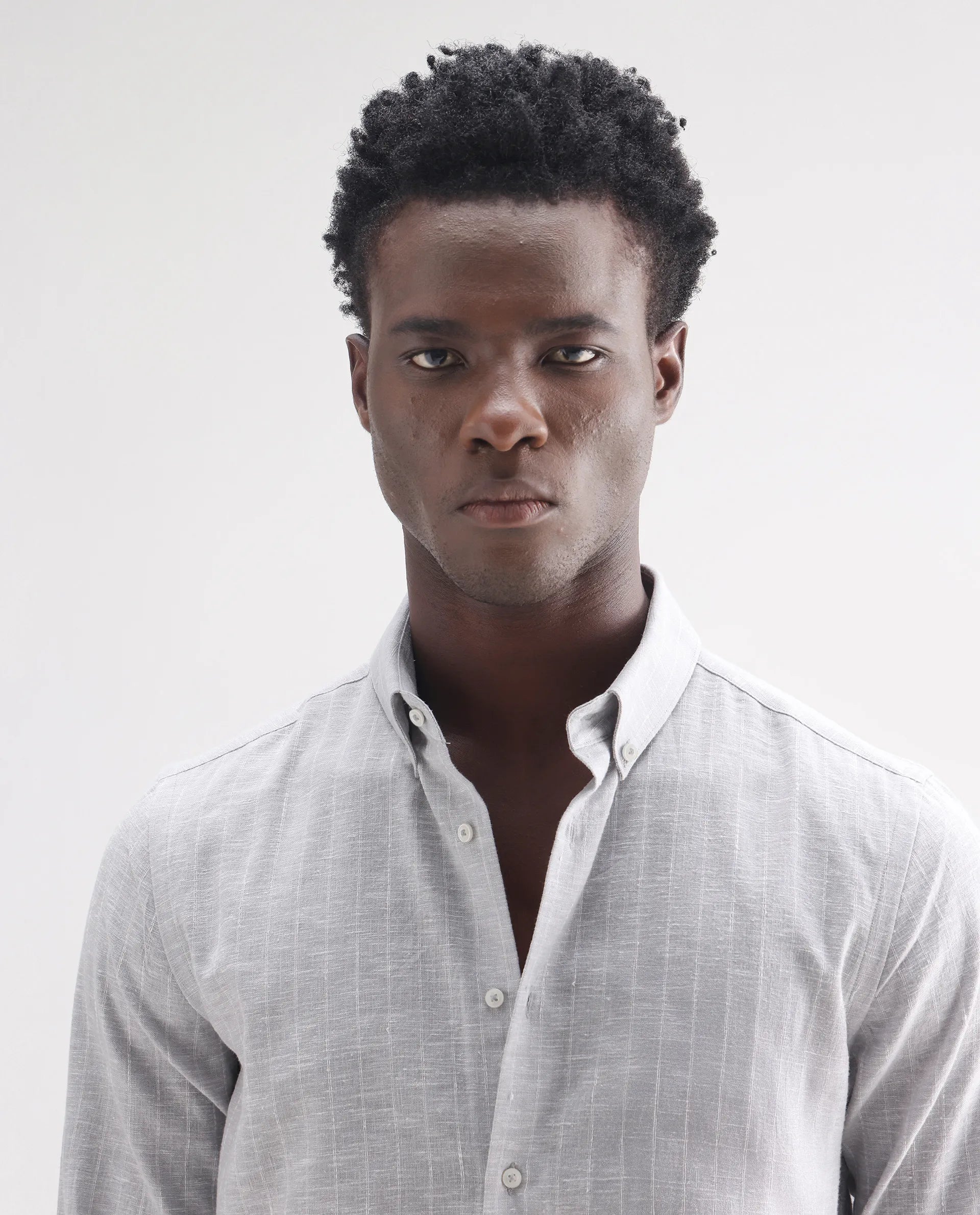 Rare Rabbit Men's Anders Light Grey 100% Linen Striped Print Regular Fit Full Sleeve Collared Shirt