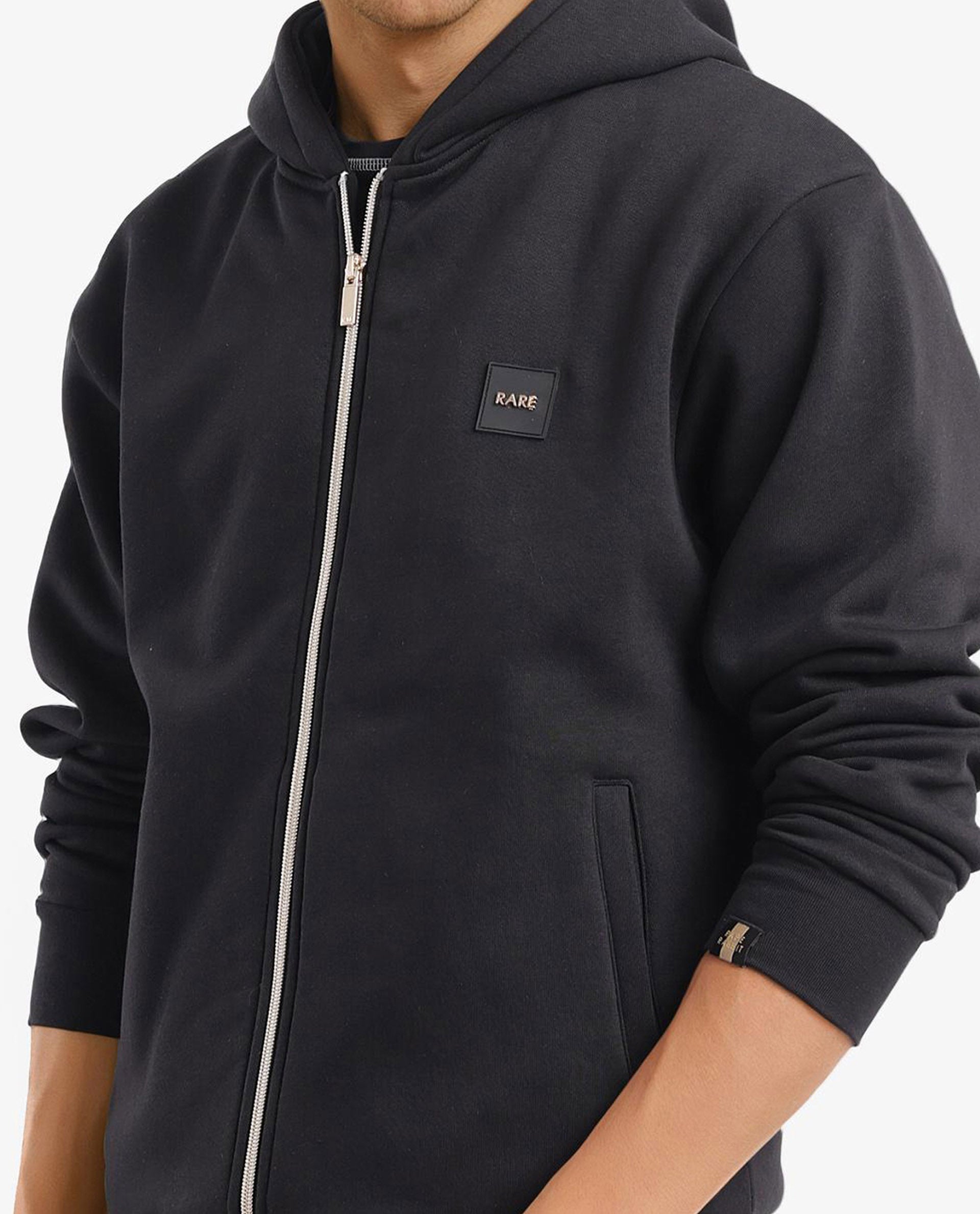 Rare Rabbit Men's Anderson-2 Black Cotton Brand Logo Print Regular Fit Full Sleeve Hooded Sweatshirt